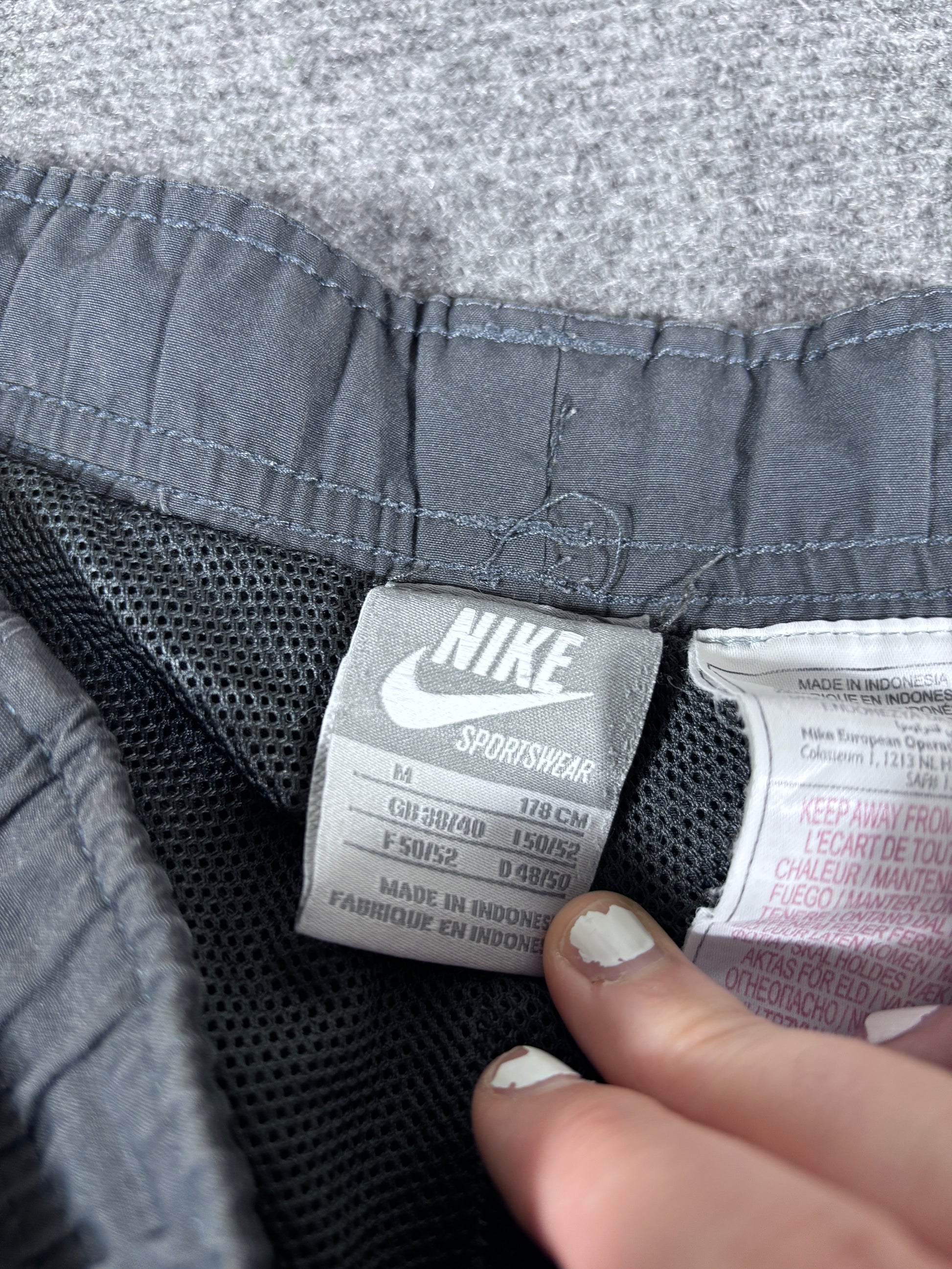 Vintage Y2K Nike Track Pants Womens M Grey White Piping Swoosh Ankle Zip