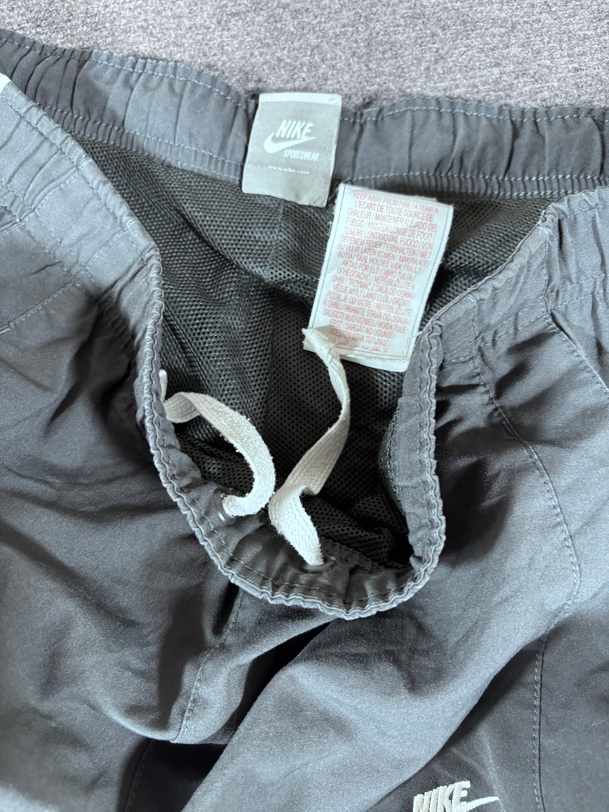 Vintage Y2K Nike Track Pants Womens M Grey White Piping Swoosh Ankle Zip