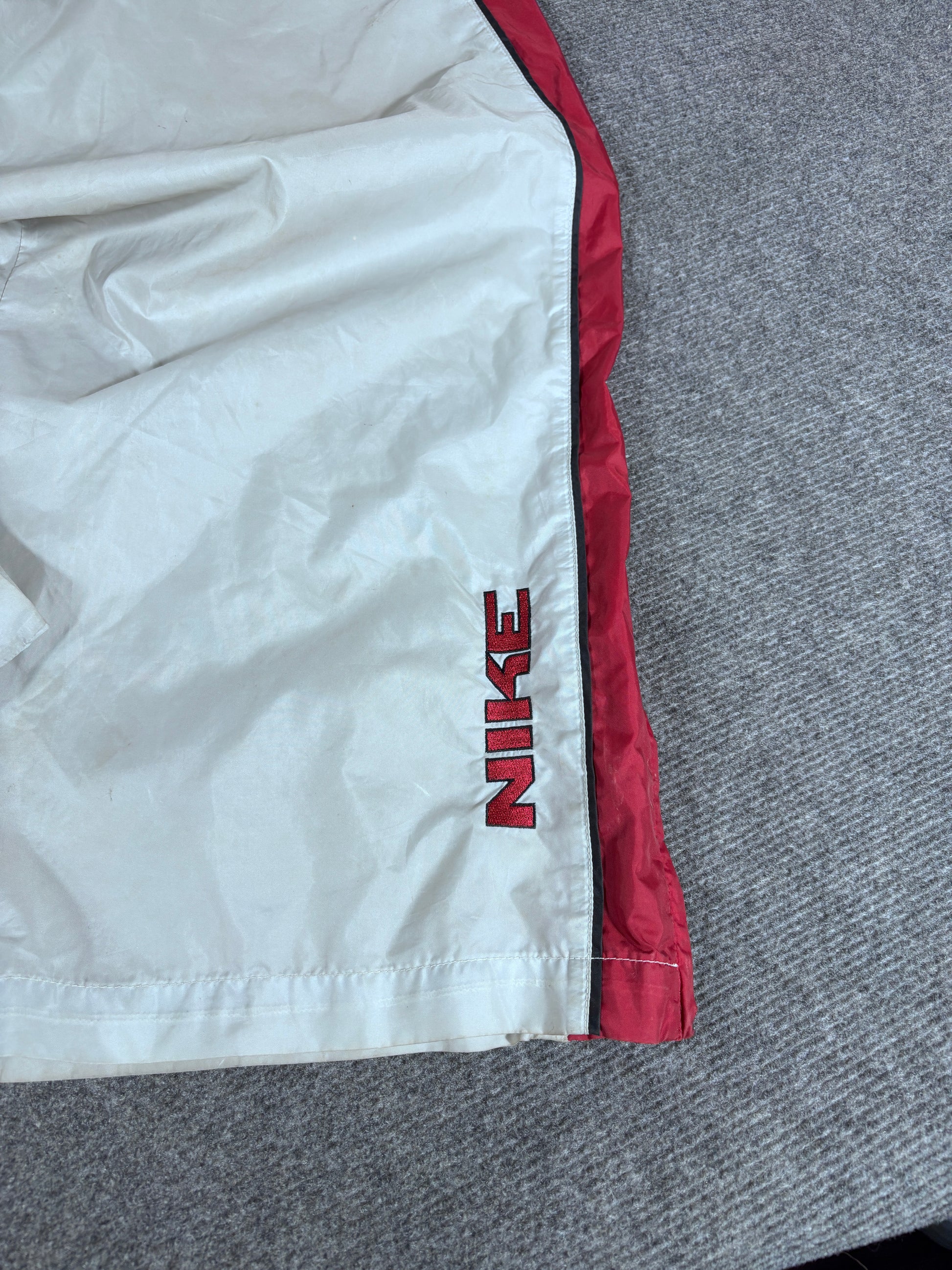 Vintage Y2K Nike Track Pants Size XL Grey Red Spell Out Wide Leg Baggy Lightweight