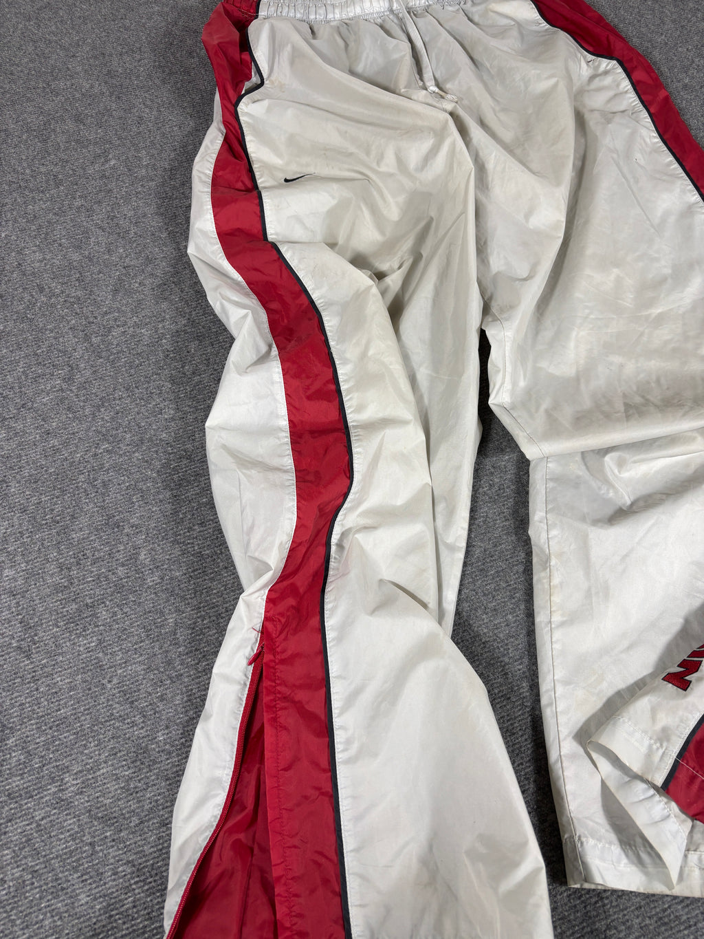 Vintage Y2K Nike Track Pants Size XL Grey Red Spell Out Wide Leg Baggy Lightweight