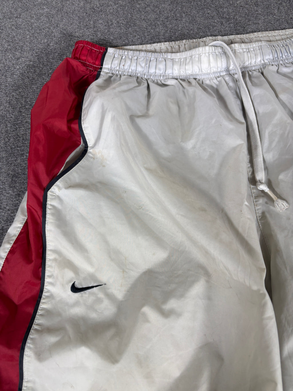 Vintage Y2K Nike Track Pants Size XL Grey Red Spell Out Wide Leg Baggy Lightweight