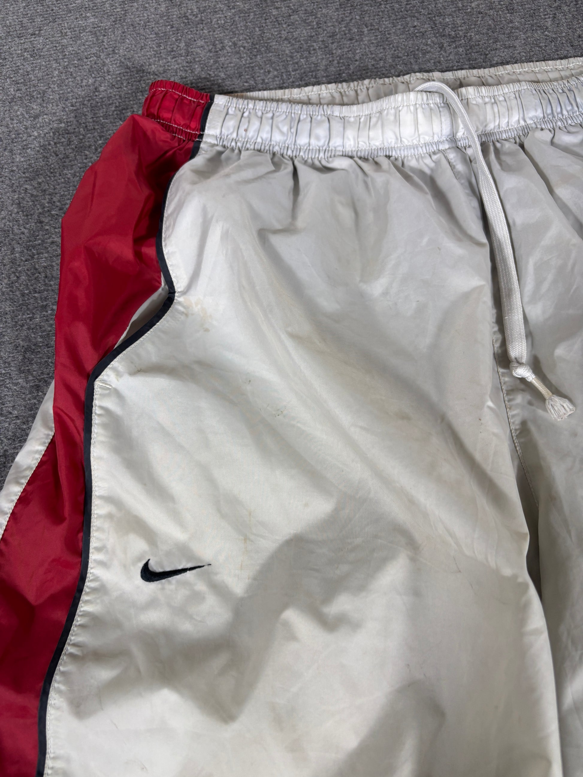 Vintage Y2K Nike Track Pants Size XL Grey Red Spell Out Wide Leg Baggy Lightweight
