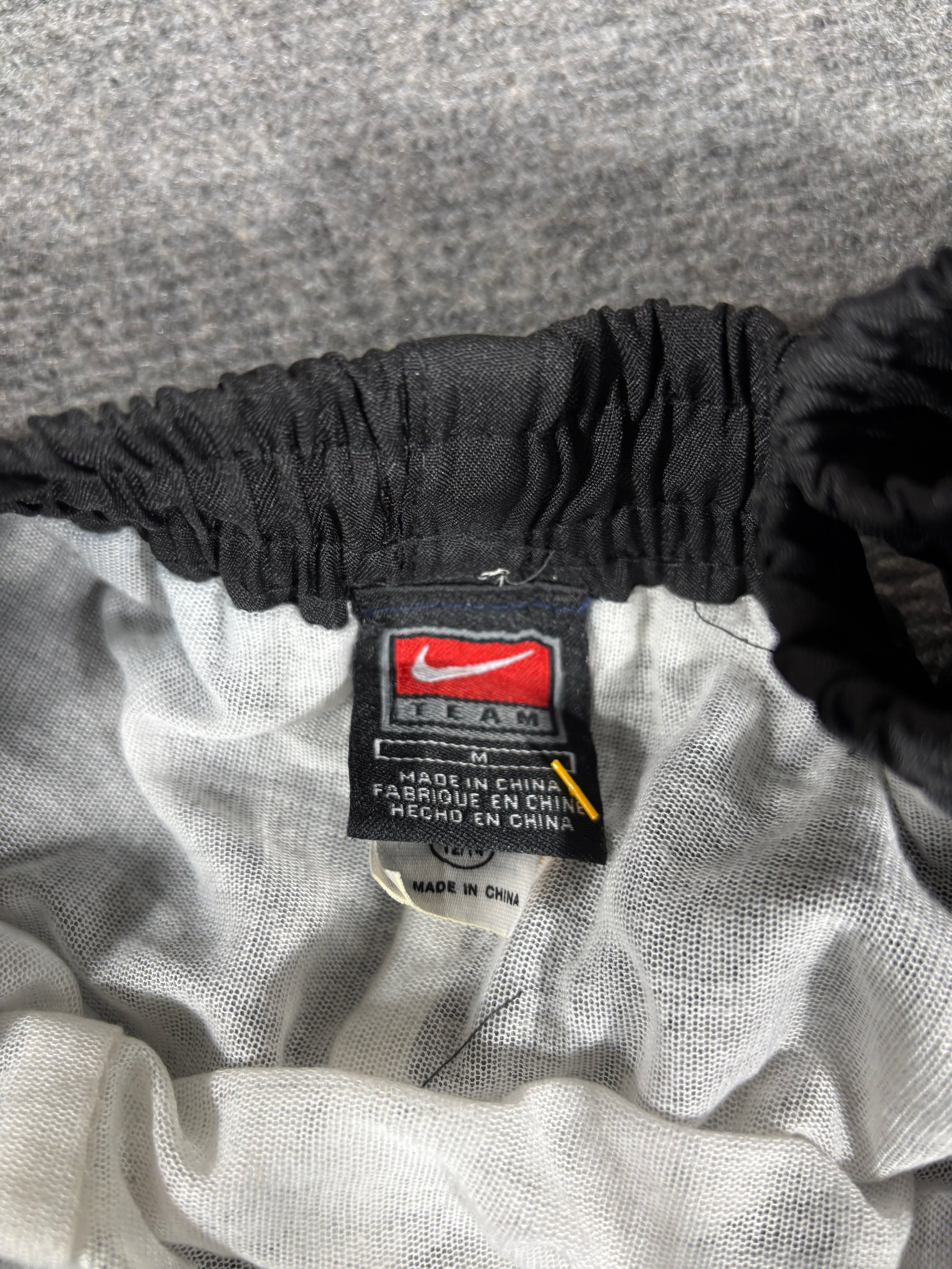 Vintage 90s Nike Track Pants Men’s M Black White Piping Swoosh Baggy Wide Bungee