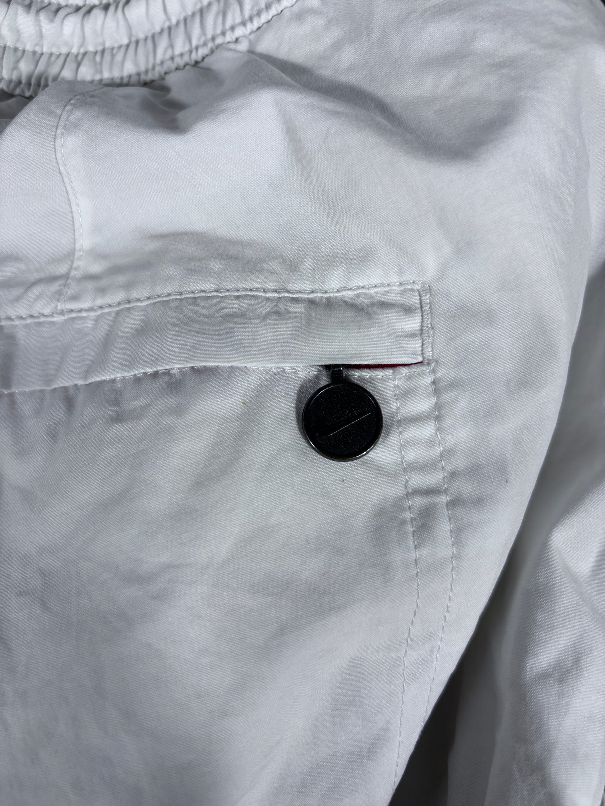 Vintage Y2K Nike Track Pants Women’s L White 3/4 Length Red Hip Logo Nylon Sweatpants