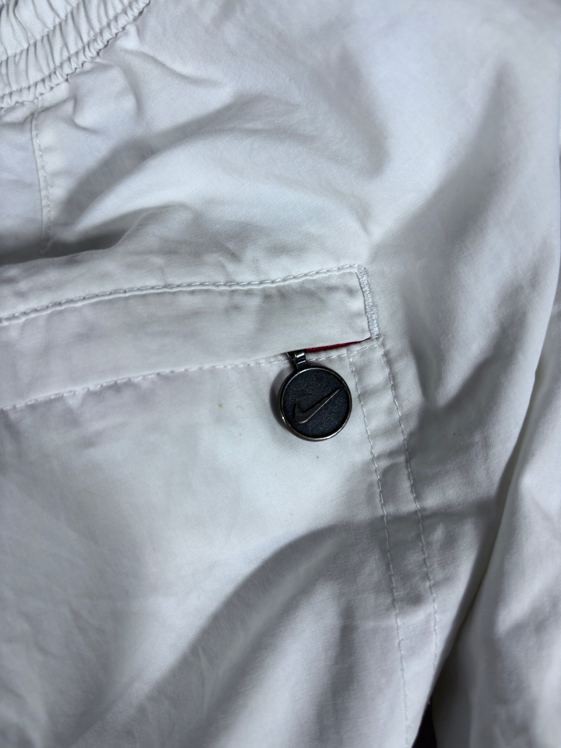 Vintage Y2K Nike Track Pants Women’s L White 3/4 Length Red Hip Logo Nylon Sweatpants