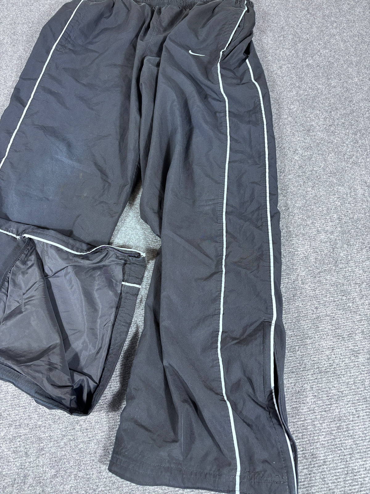 Vintage Y2K Nike Track Pants Size L Black Grey White Piping Wide Leg Ankle Zip