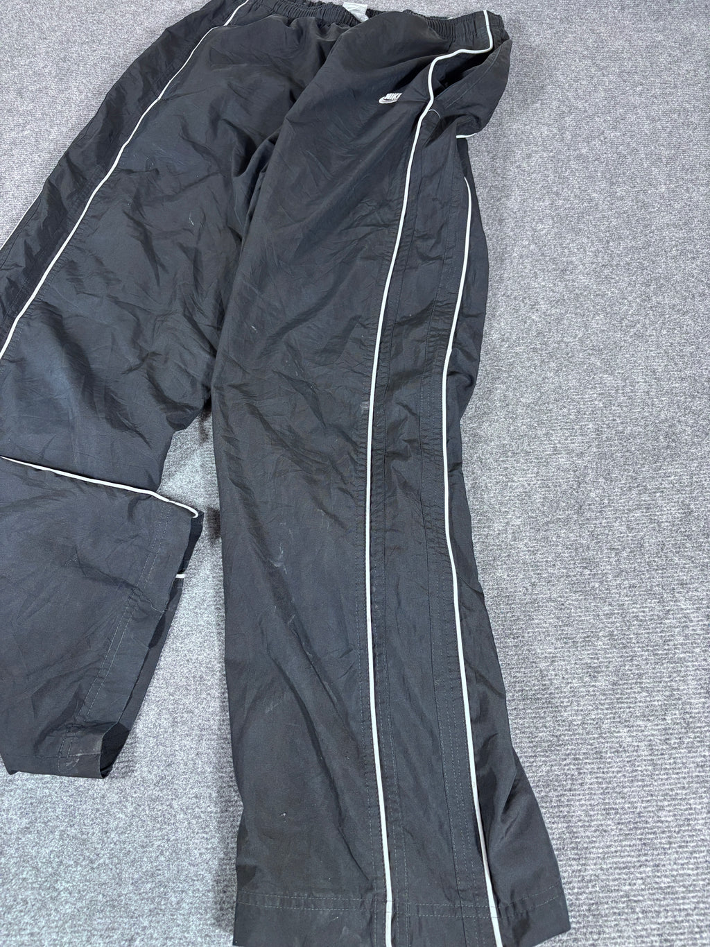 Vintage Y2K Nike Track Pants Men’s L Black Grey Double Piping Hip Logo Wide Leg