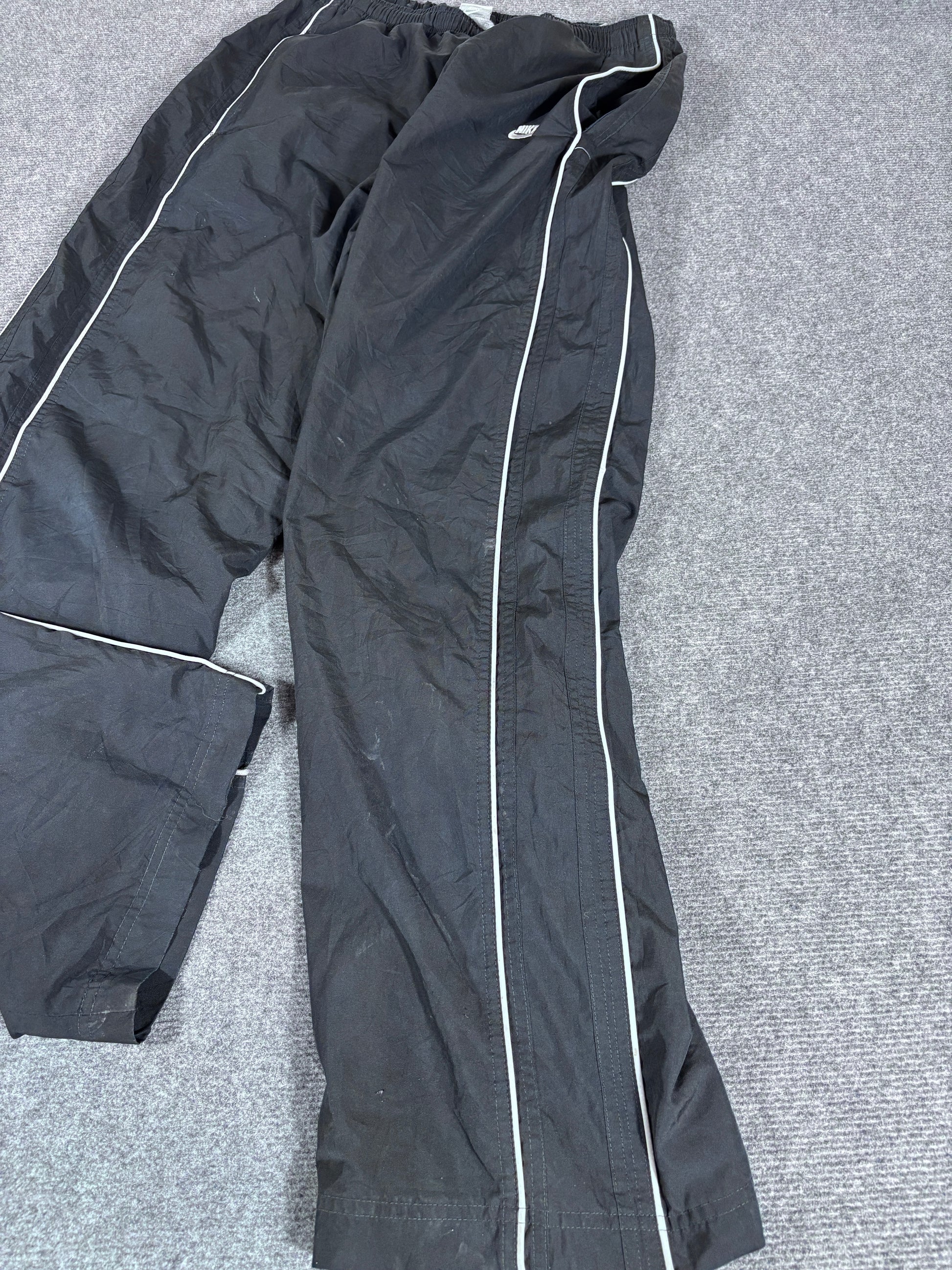 Vintage Y2K Nike Track Pants Men’s L Black Grey Double Piping Hip Logo Wide Leg