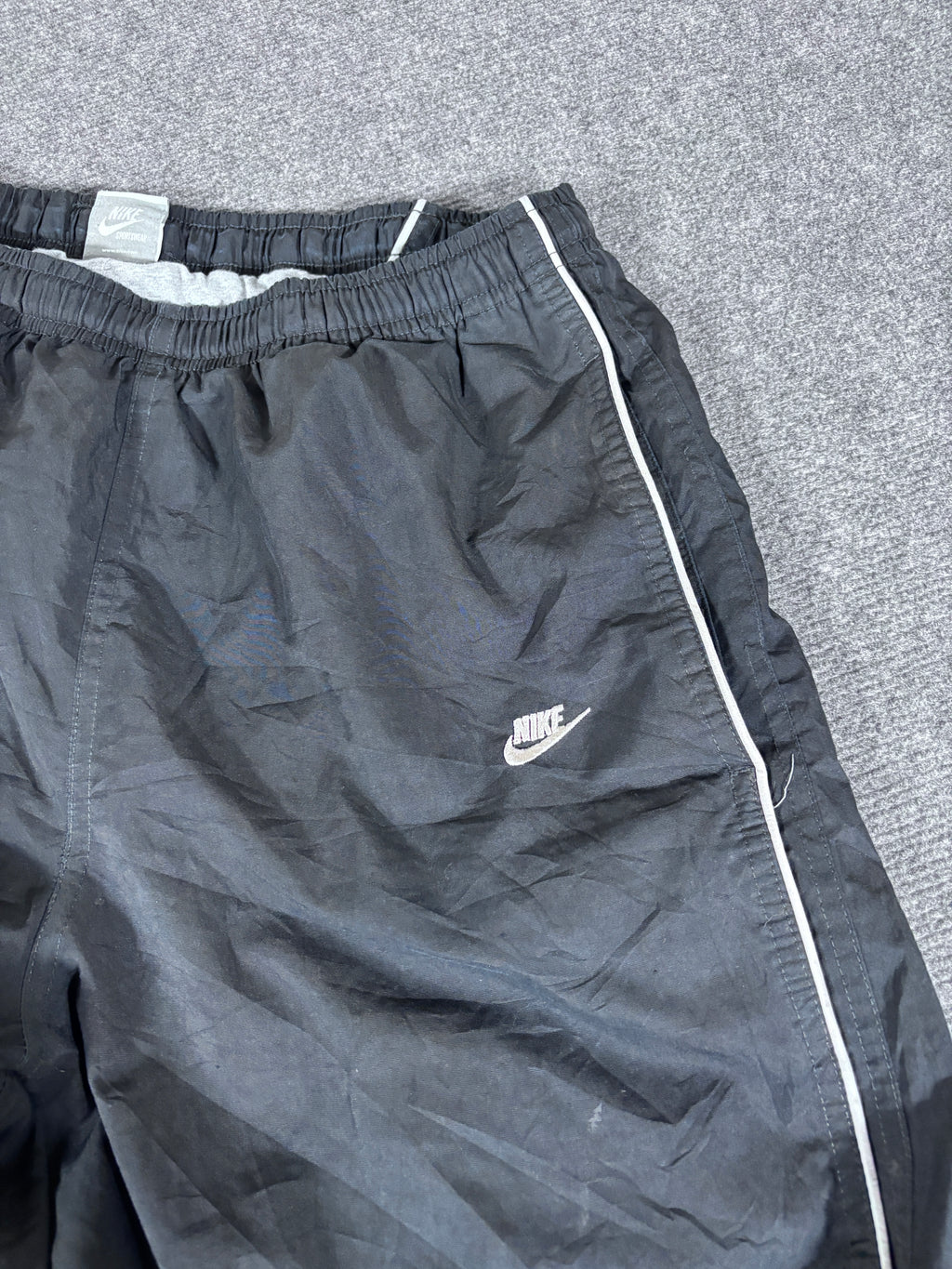 Vintage Y2K Nike Track Pants Men’s L Black Grey Double Piping Hip Logo Wide Leg