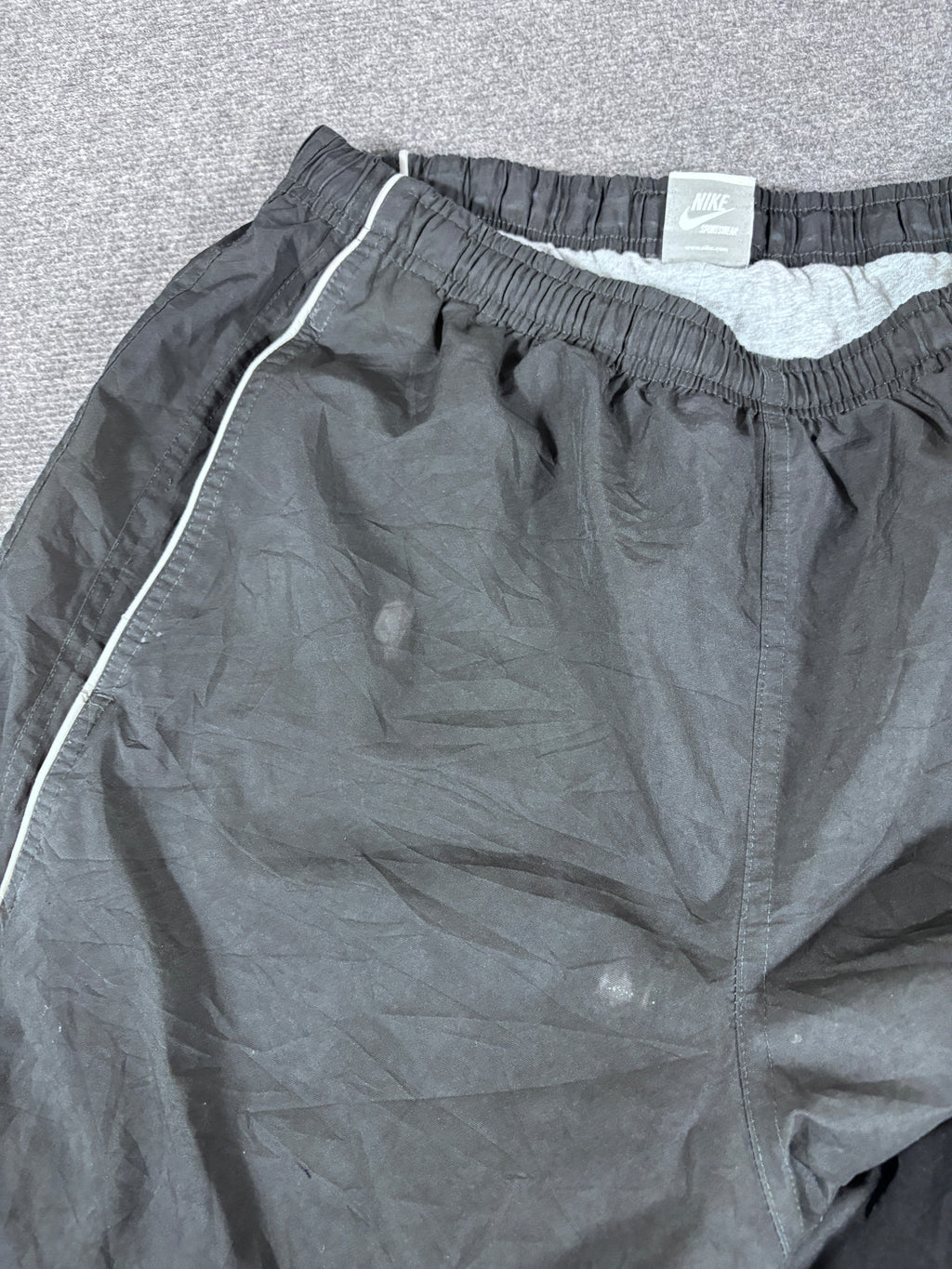 Vintage Y2K Nike Track Pants Men’s L Black Grey Double Piping Hip Logo Wide Leg