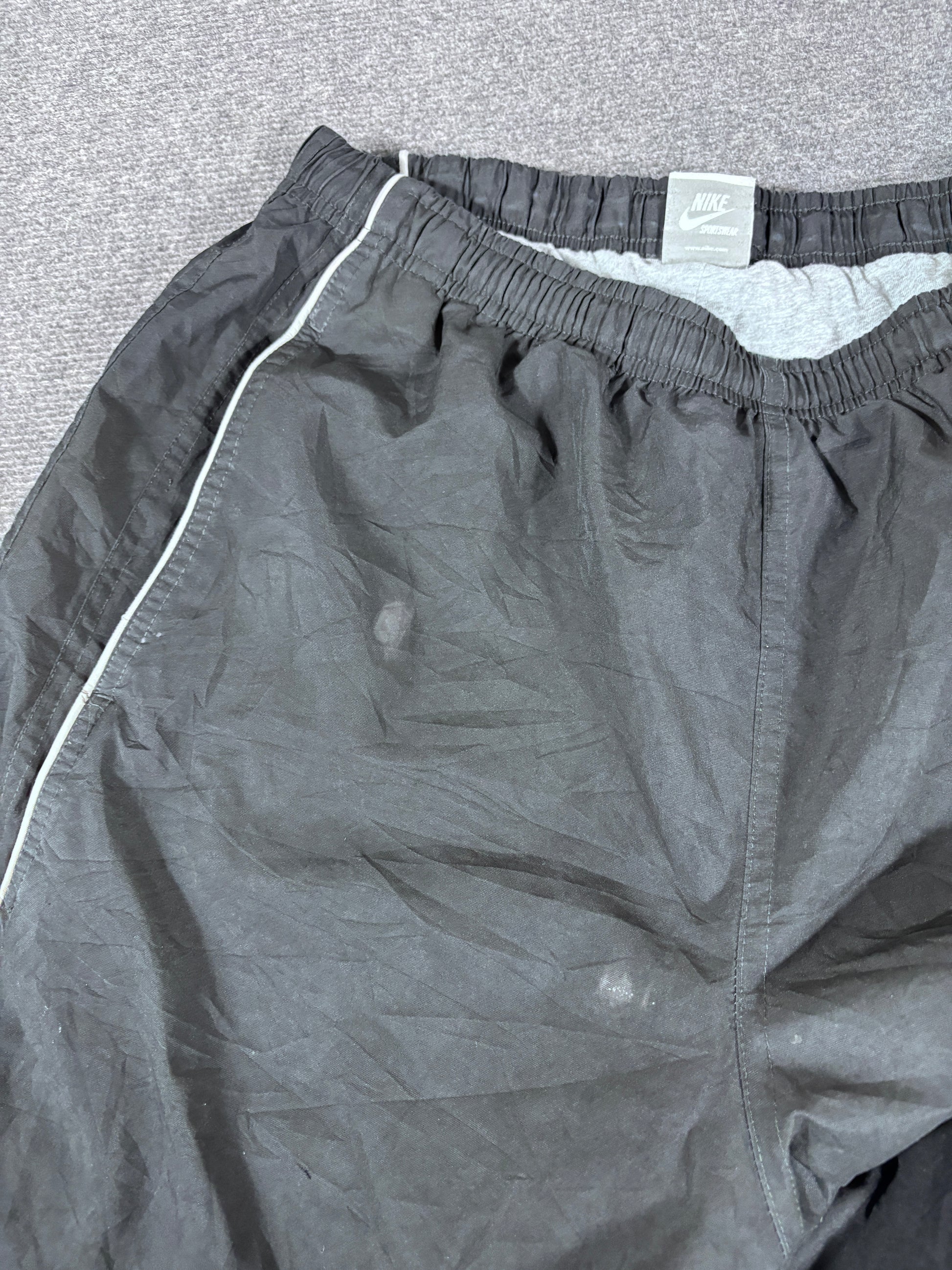 Vintage Y2K Nike Track Pants Men’s L Black Grey Double Piping Hip Logo Wide Leg