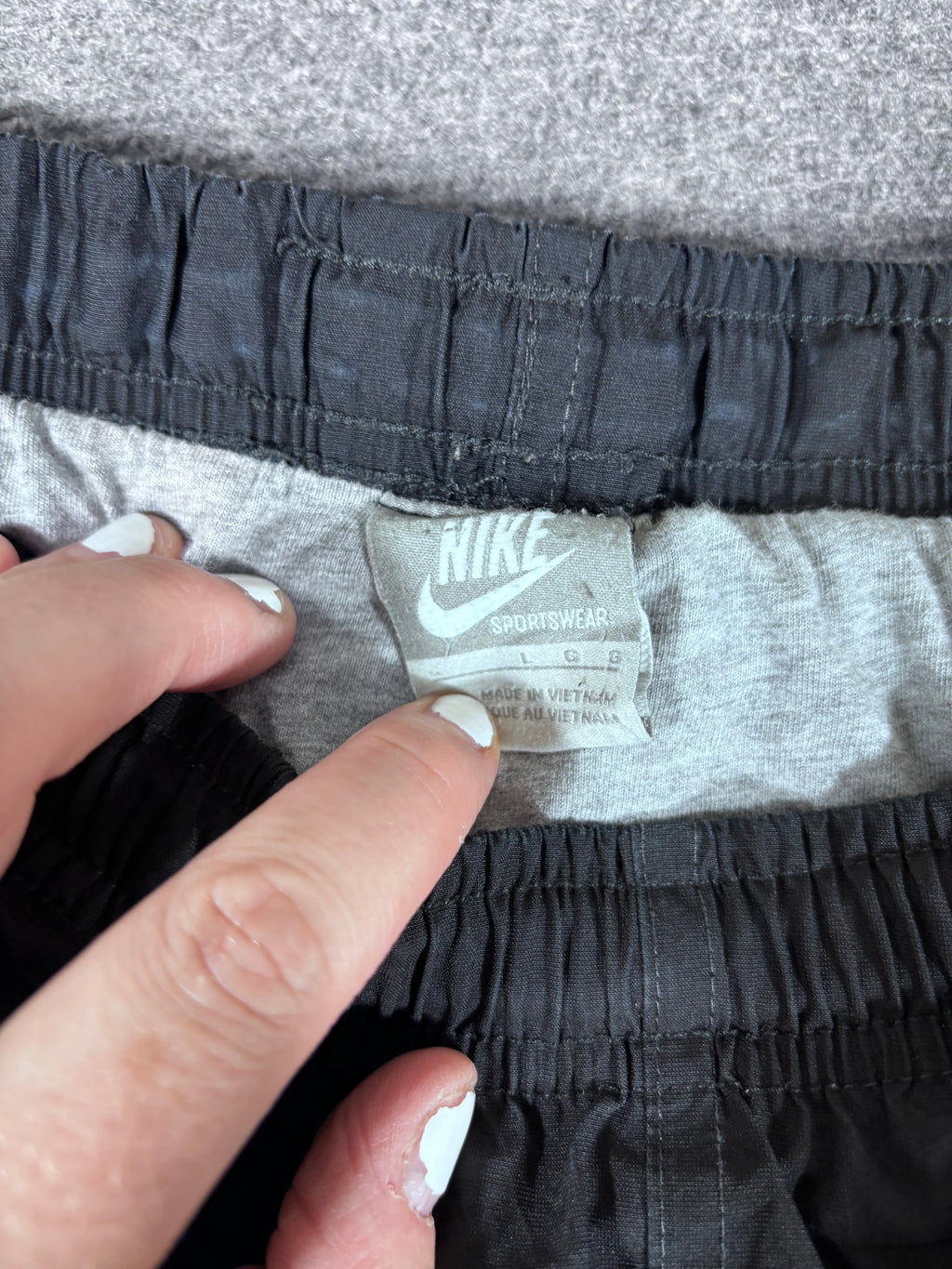 Vintage Y2K Nike Track Pants Men’s L Black Grey Double Piping Hip Logo Wide Leg