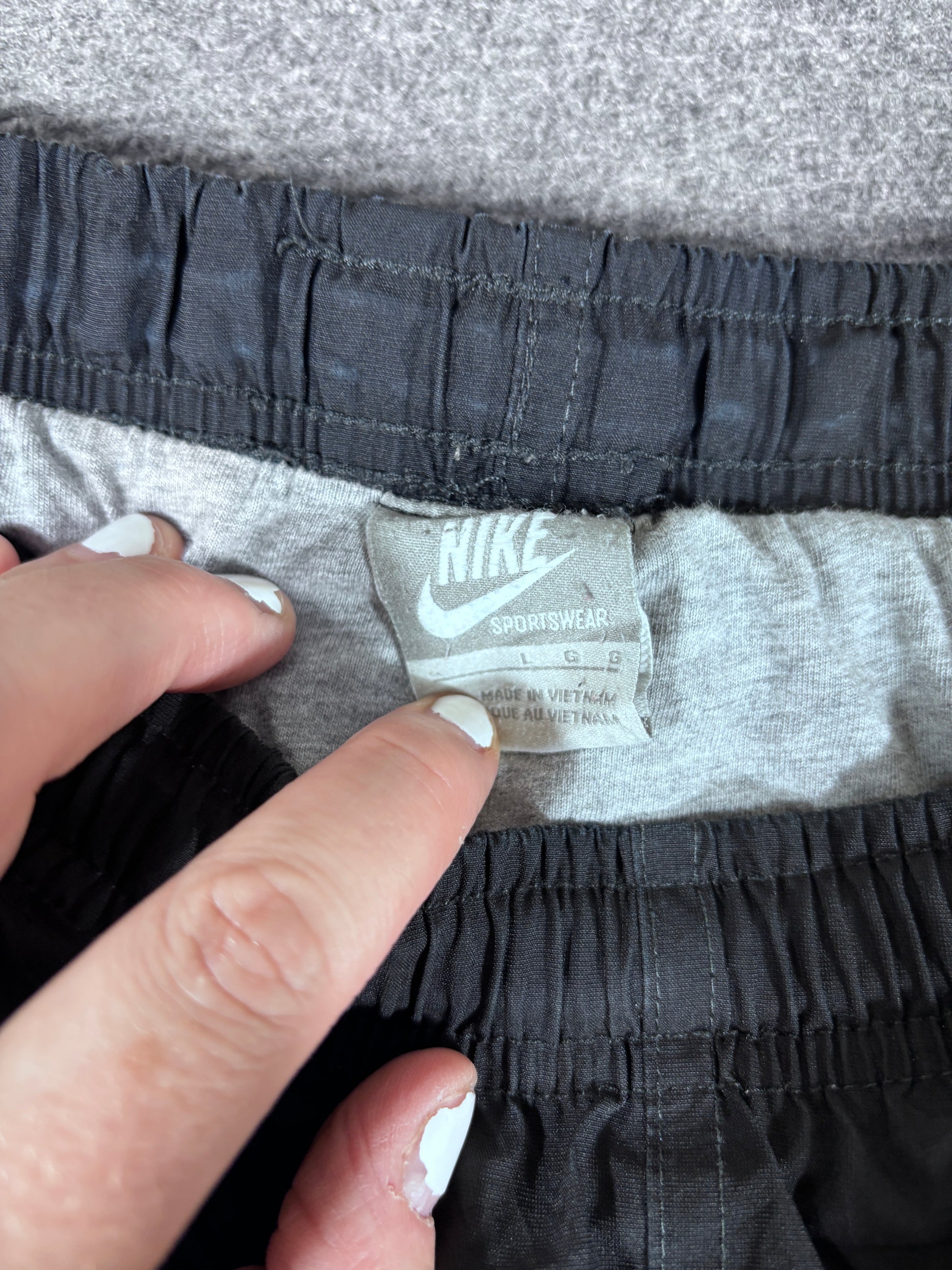 Vintage Y2K Nike Track Pants Men’s L Black Grey Double Piping Hip Logo Wide Leg