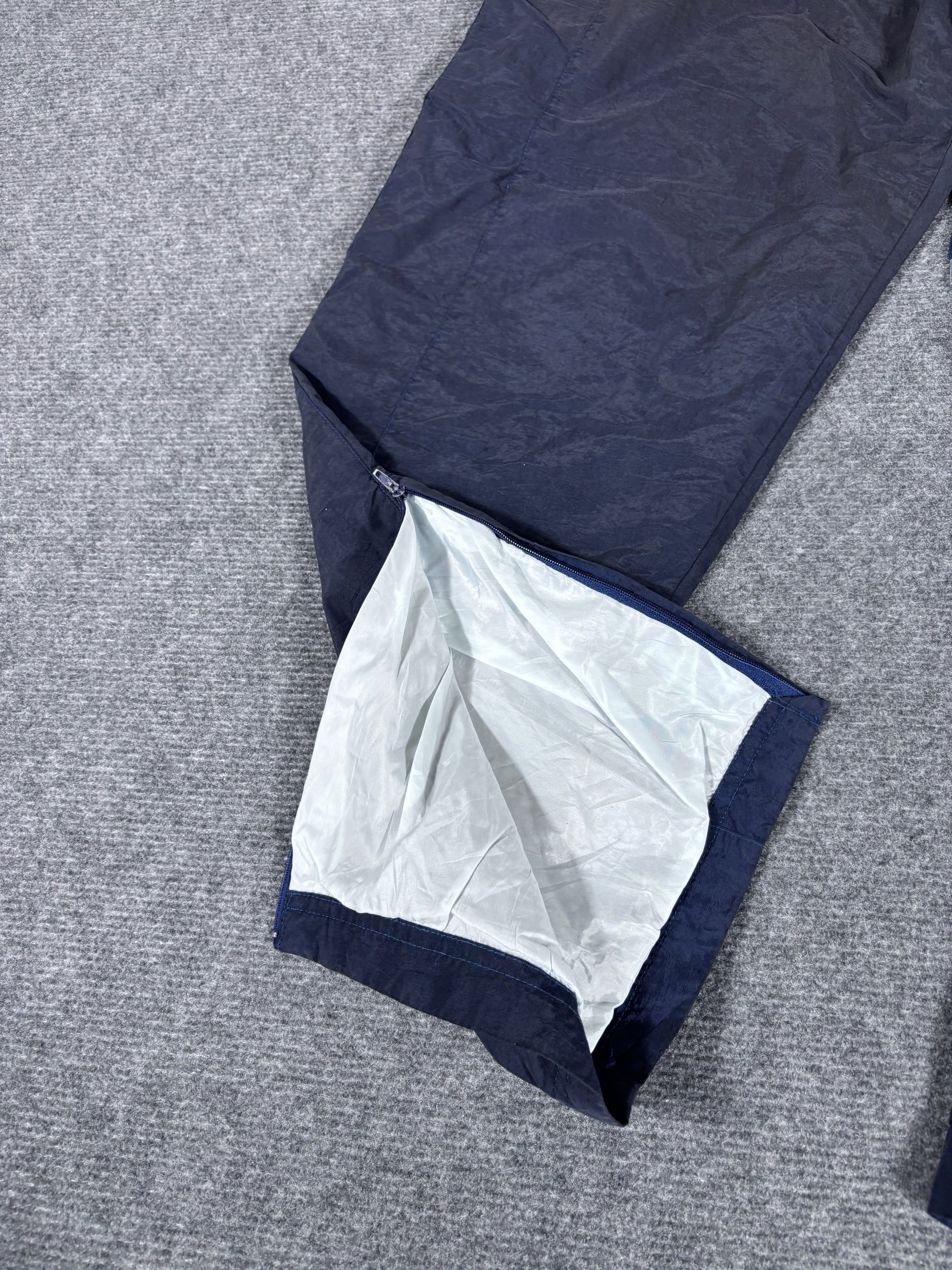 Vintage 90s Nike Track Pants Men’s XL Navy Badge Logo Wide Leg Parachute Style