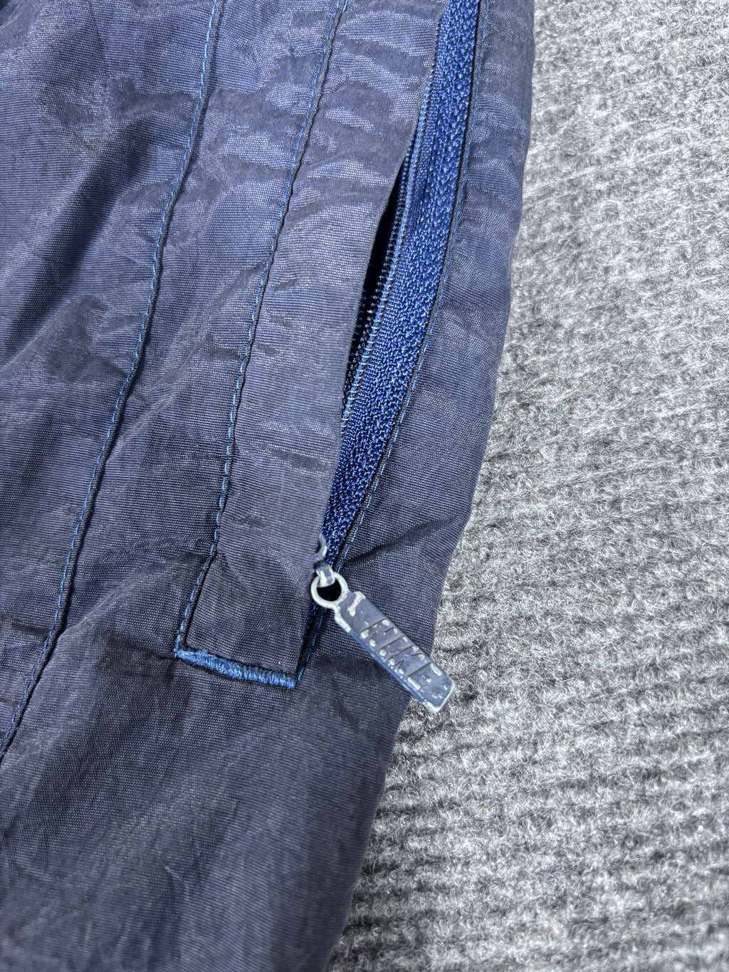 Vintage 90s Nike Track Pants Men’s XL Navy Badge Logo Wide Leg Parachute Style