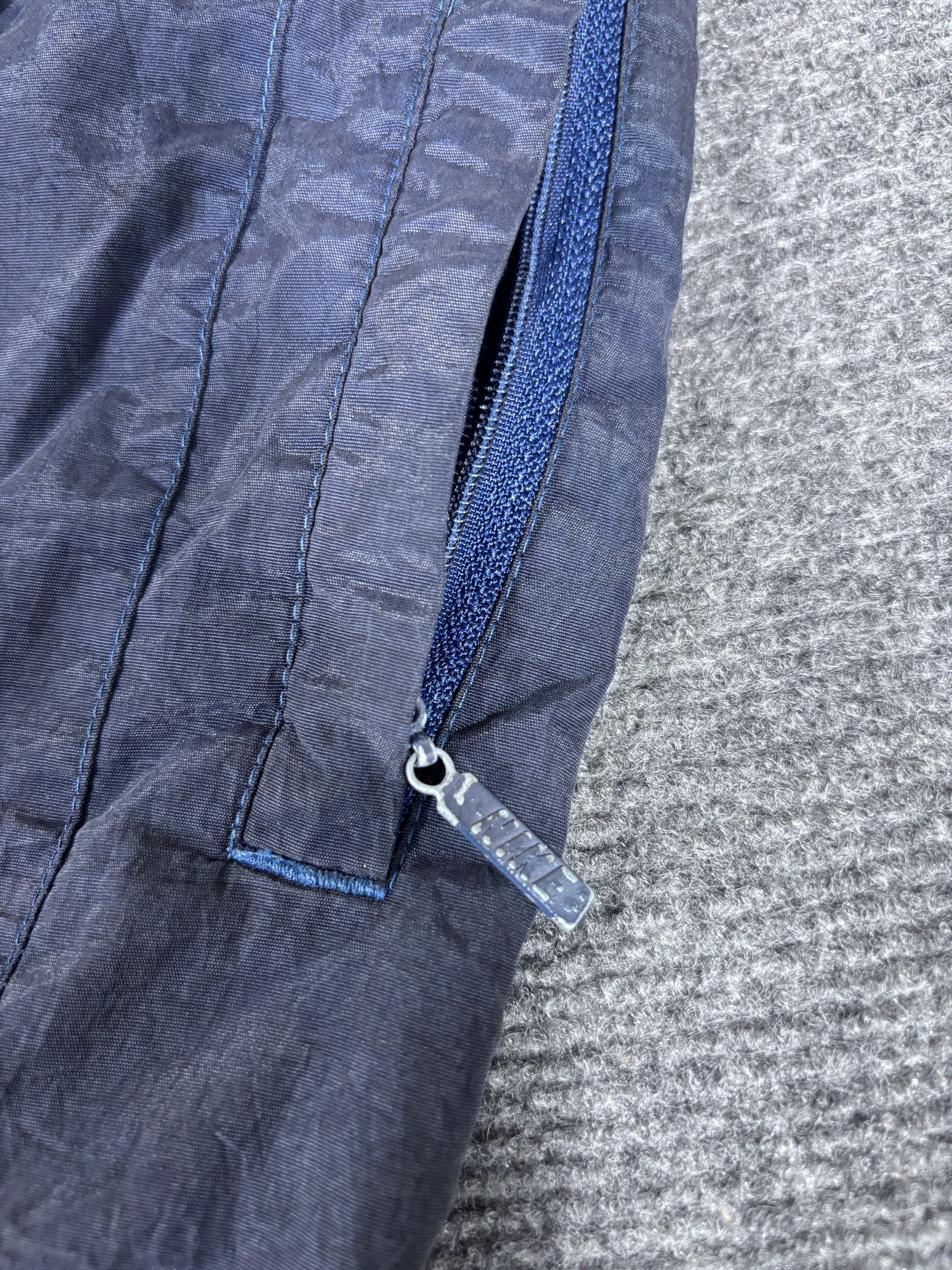 Vintage 90s Nike Track Pants Men’s XL Navy Badge Logo Wide Leg Parachute Style