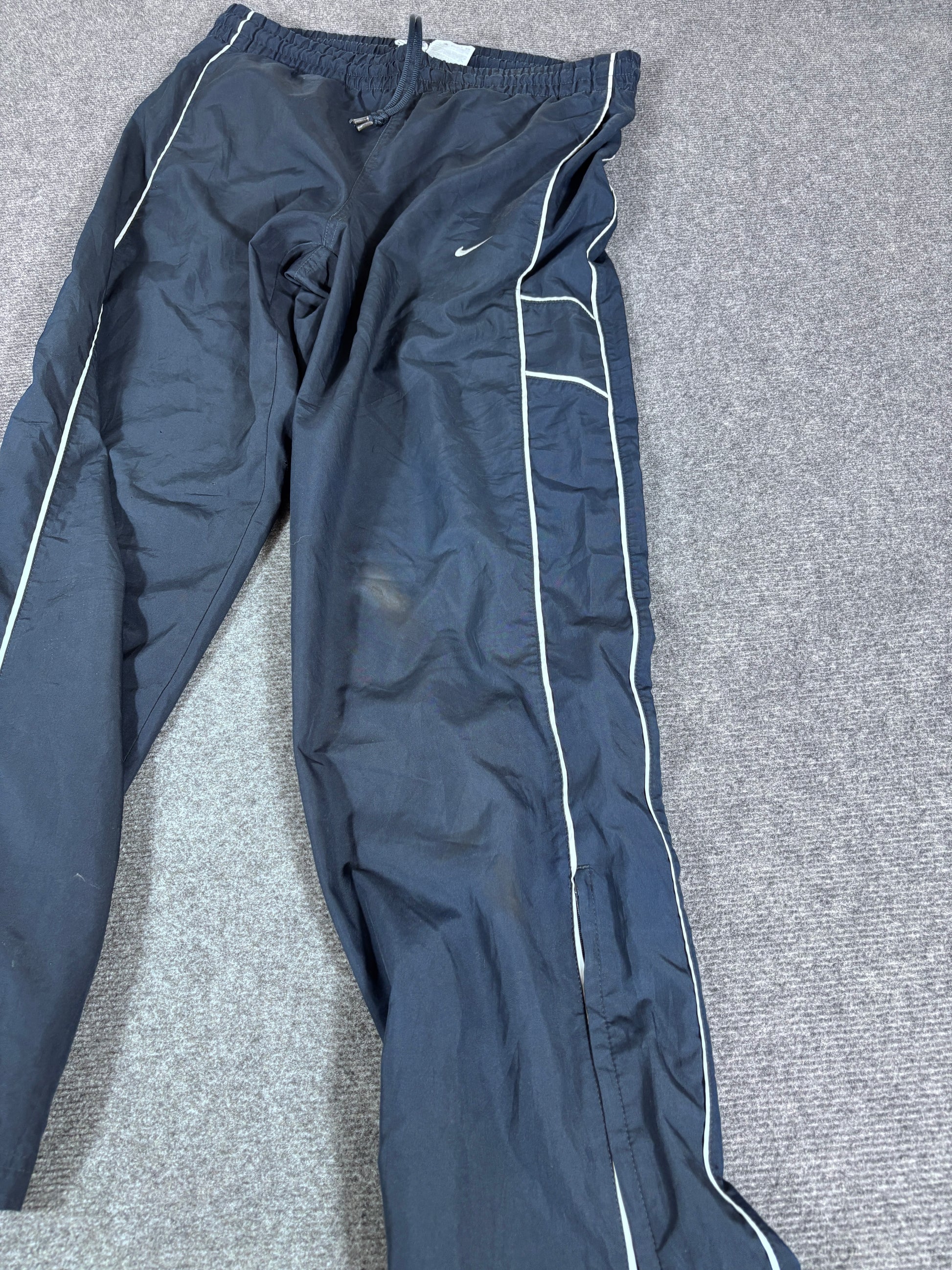 Vintage Y2K Nike Track Pants Size M Navy White Piping Baggy Wide Leg Classic