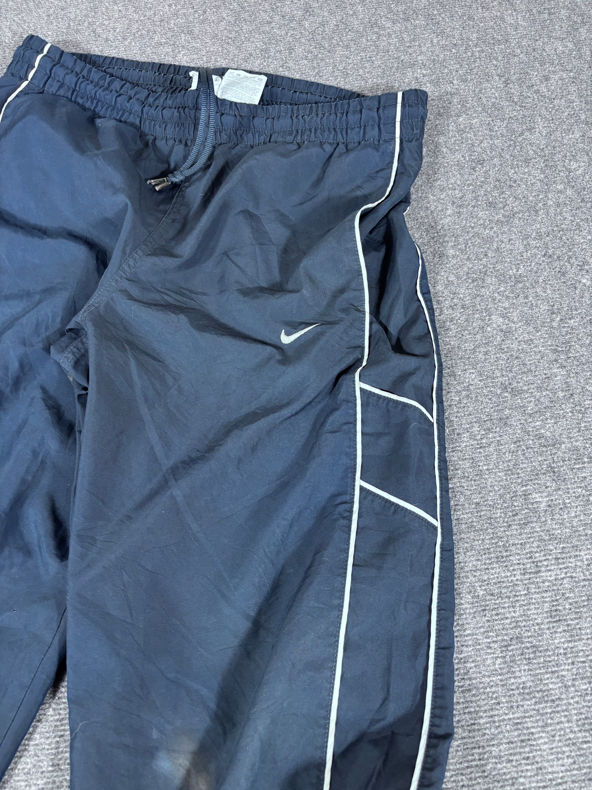 Vintage Y2K Nike Track Pants Size M Navy White Piping Baggy Wide Leg Classic