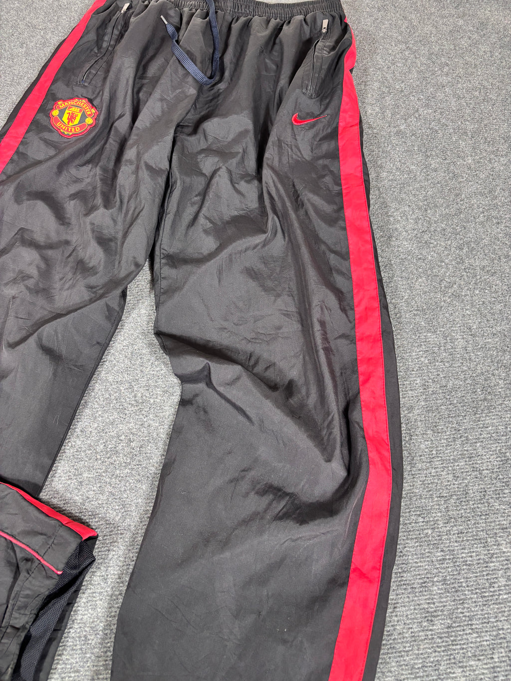 Vintage Y2K Nike Track Pants Size L Black Red Piping Manchester United Nylon Style