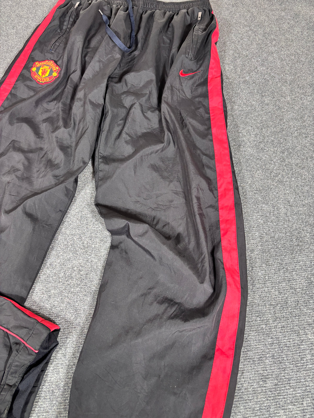 Vintage Y2K Nike Track Pants Size L Black Red Piping Manchester United Nylon Style