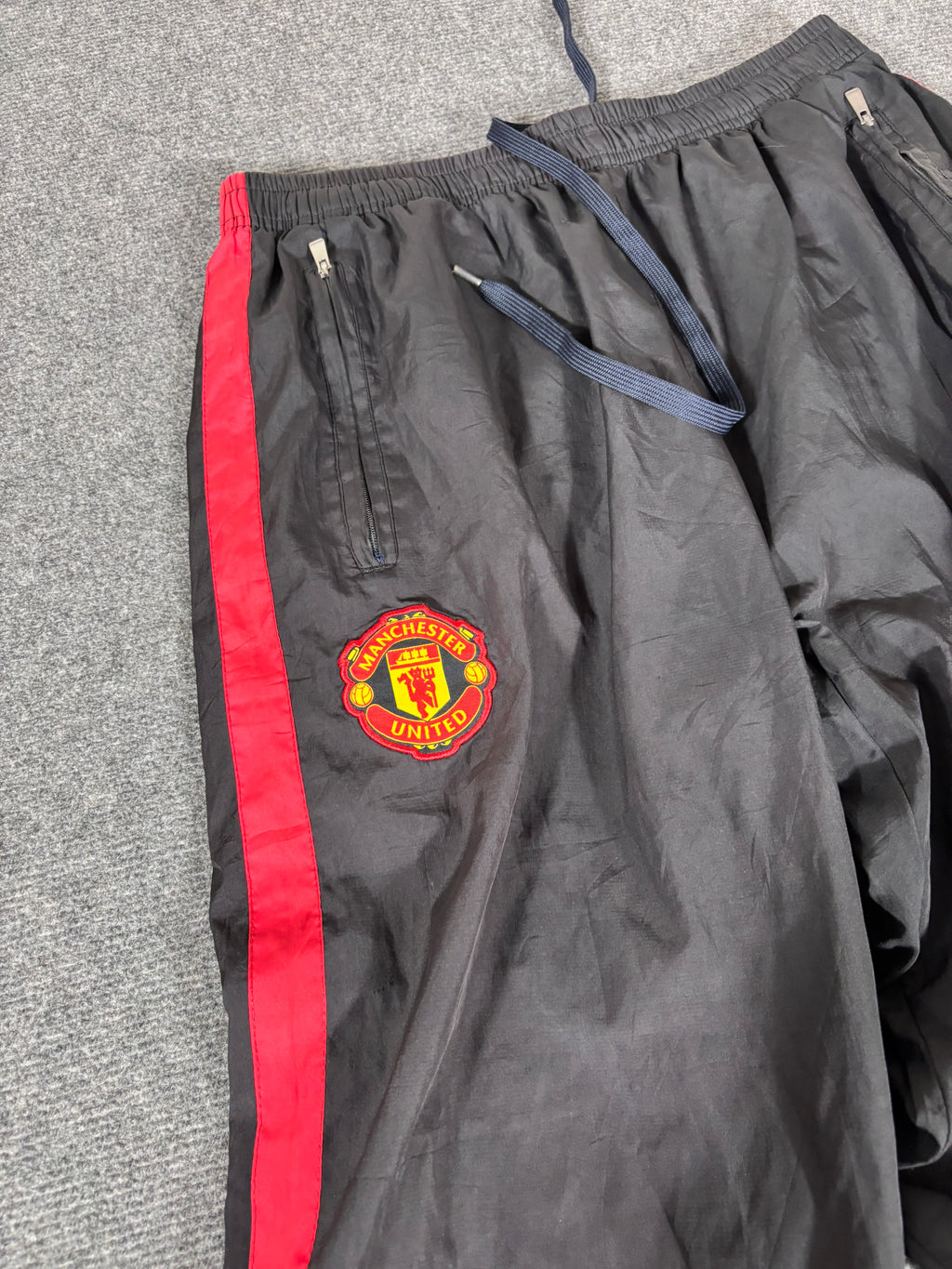 Vintage Y2K Nike Track Pants Size L Black Red Piping Manchester United Nylon Style