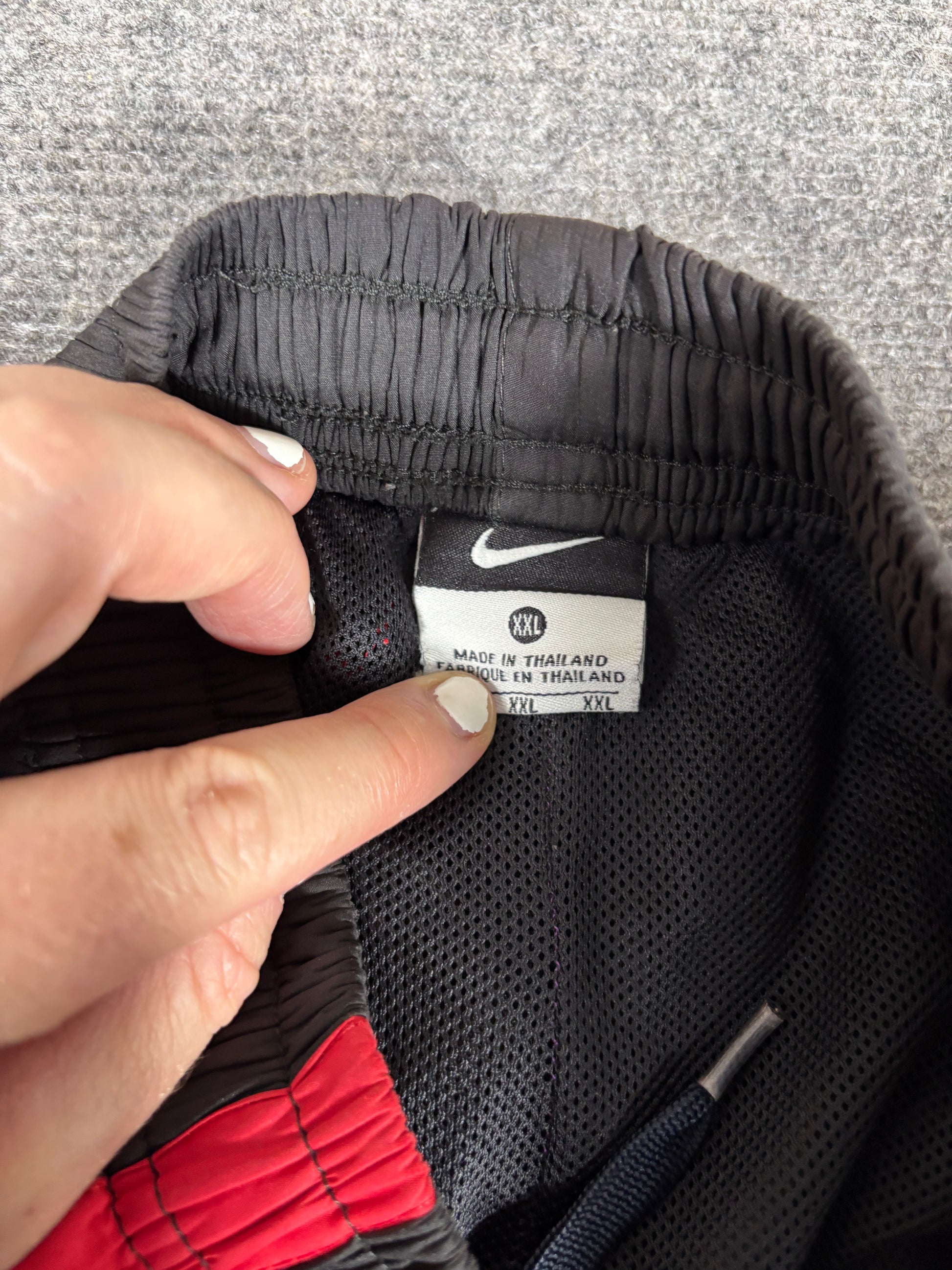 Vintage Y2K Nike Track Pants Size L Black Red Piping Manchester United Nylon Style