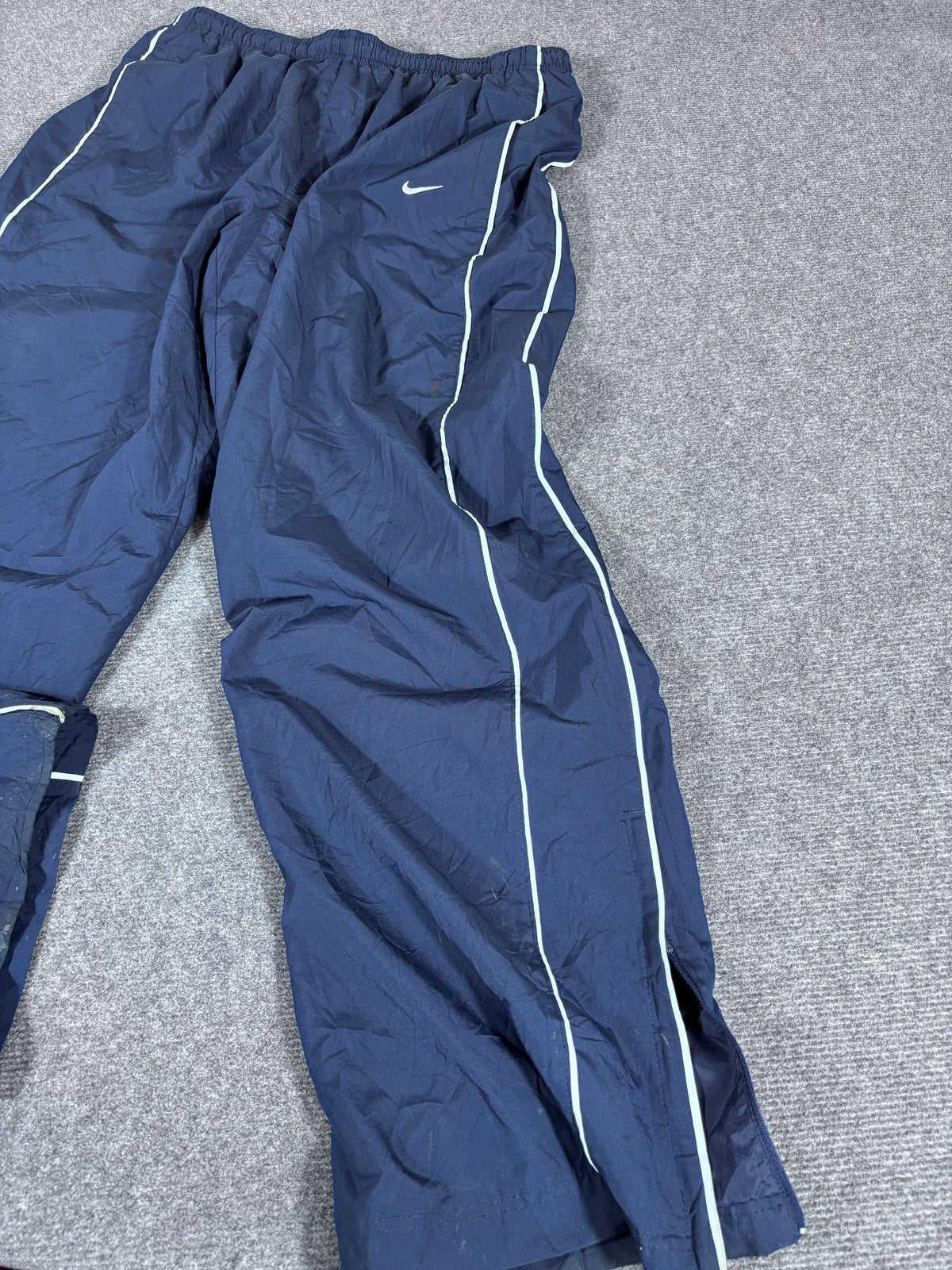 Vintage Y2K Nike Track Pants Size XL Navy Double White Piping Wide Leg Nylon Style