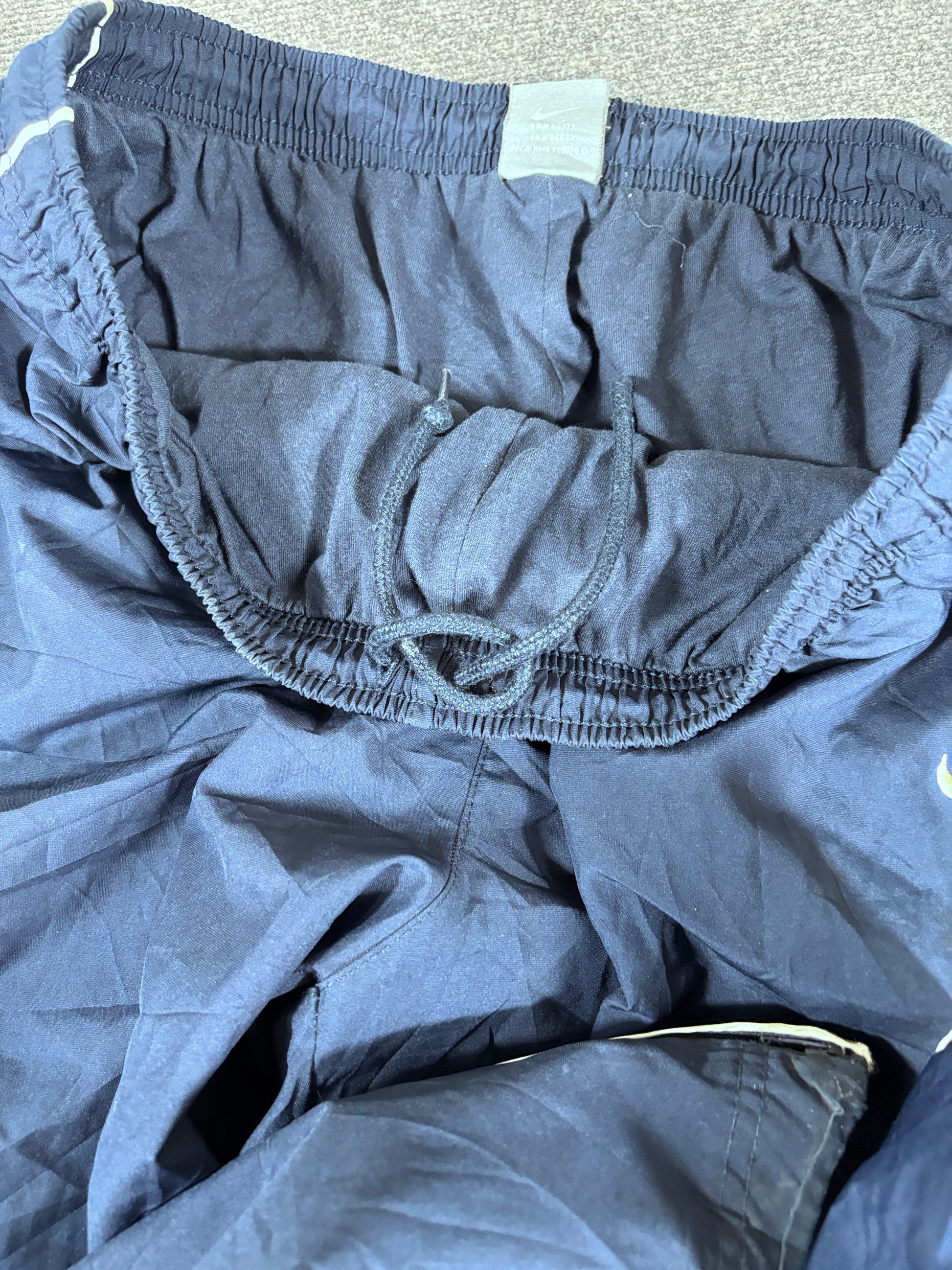 Vintage Y2K Nike Track Pants Size XL Navy Double White Piping Wide Leg Nylon Style