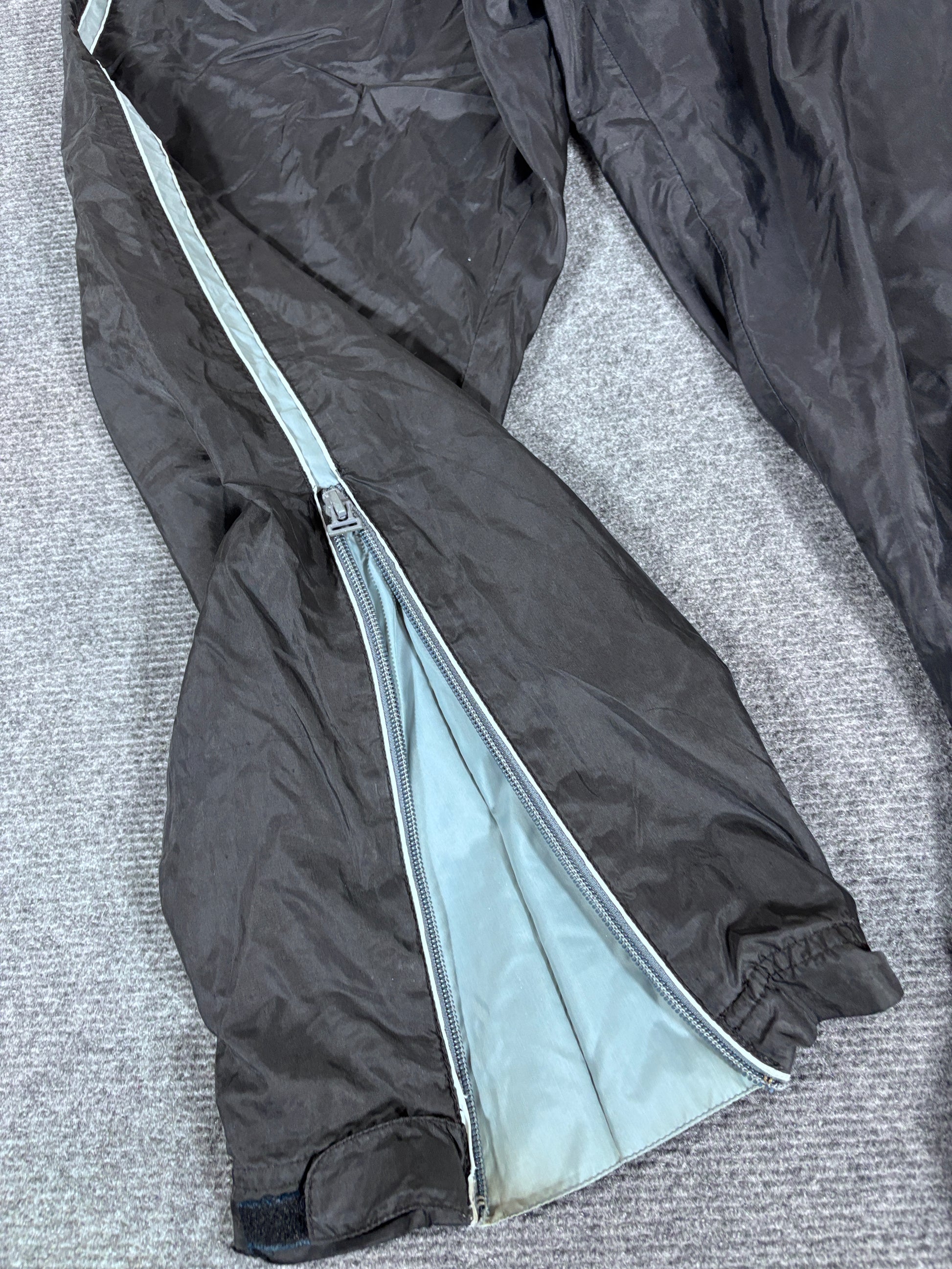 Vintage 90s Nike Track Pants Size M Black Green Wide Leg Ankle Swoosh Nylon Style