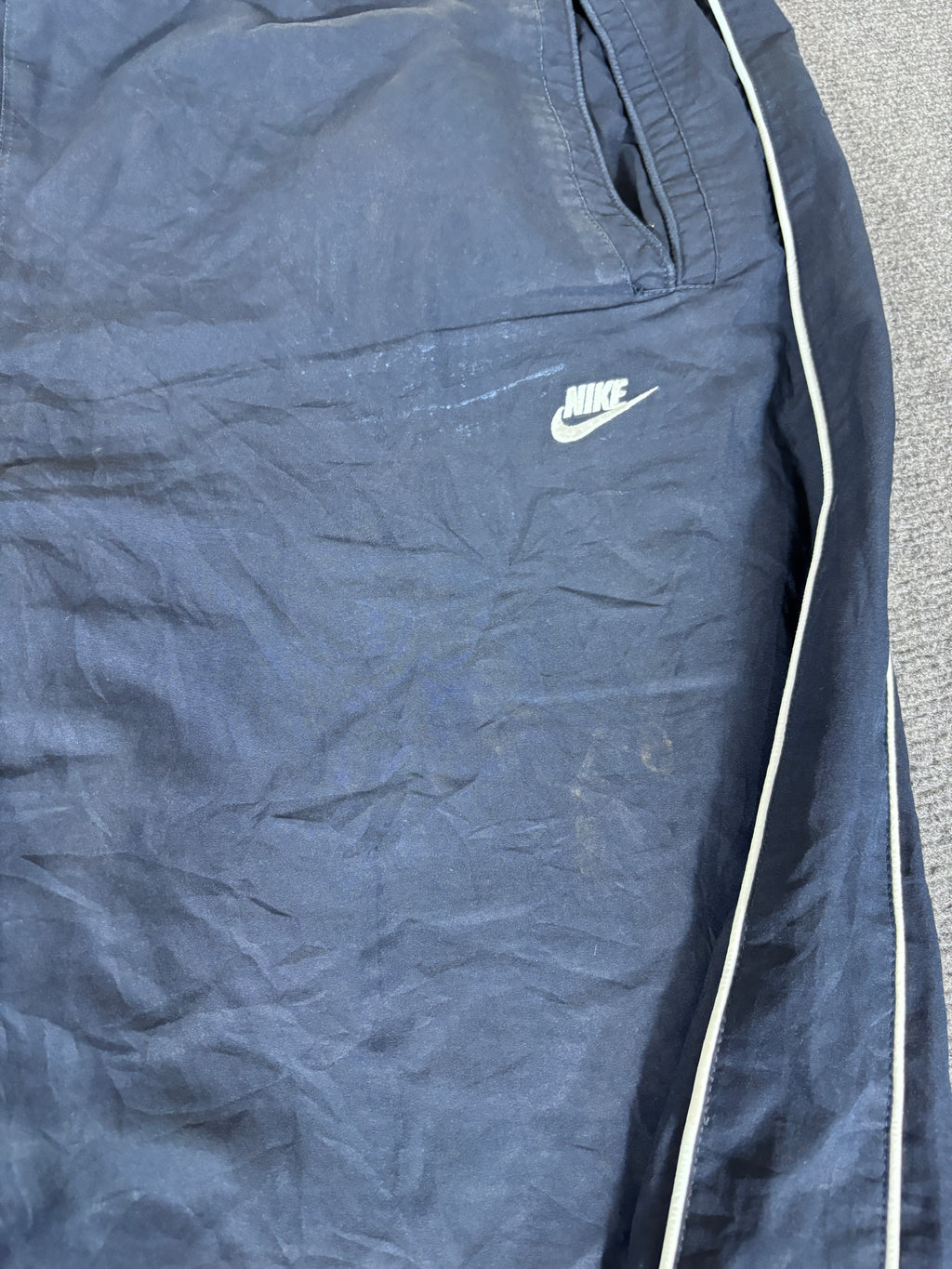 Vintage Y2K Nike Track Pants Size XL Navy White Piping Wide Leg Baggy Ankle Swoosh