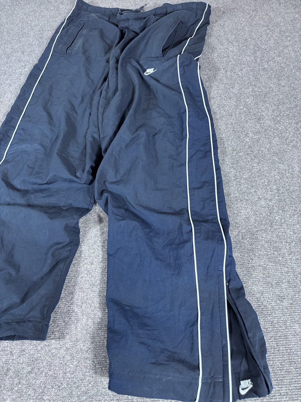 Vintage Y2K Nike Track Pants Size XL Navy White Piping Wide Leg Baggy Ankle Swoosh