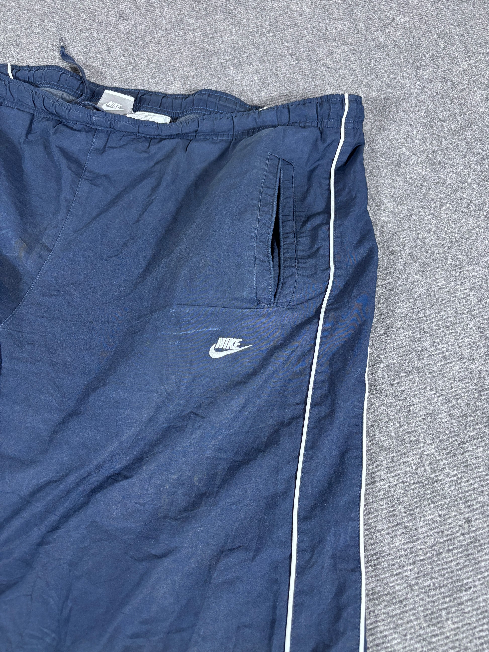 Vintage Y2K Nike Track Pants Size XL Navy White Piping Wide Leg Baggy Ankle Swoosh