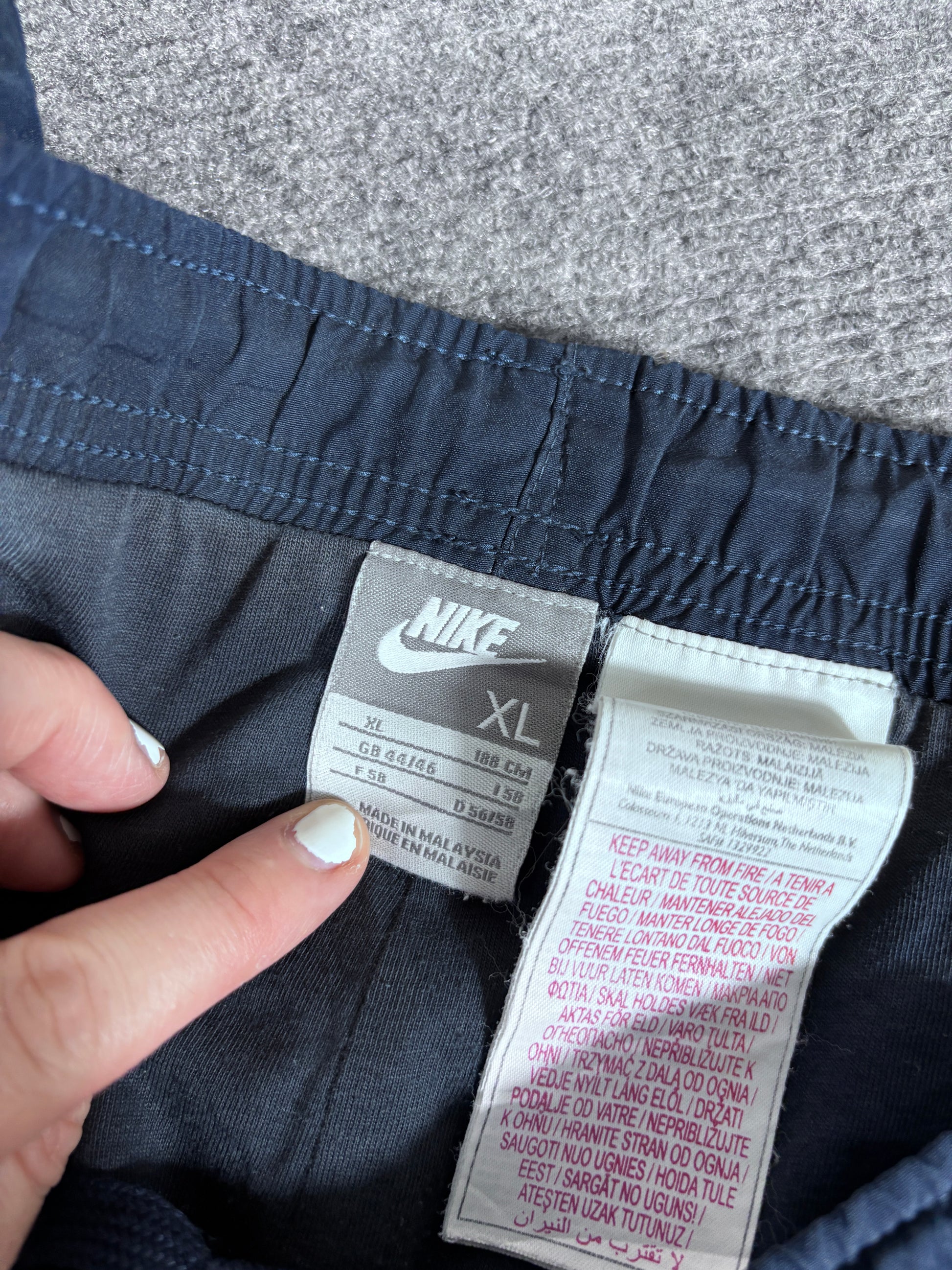 Vintage Y2K Nike Track Pants Size XL Navy White Piping Wide Leg Baggy Ankle Swoosh