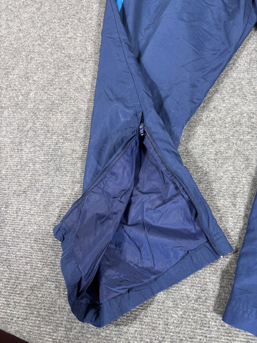 Vintage Y2K Nike Track Pants Men’s L Navy Blue White Swoosh Baggy Wide Leg Ankle Zip