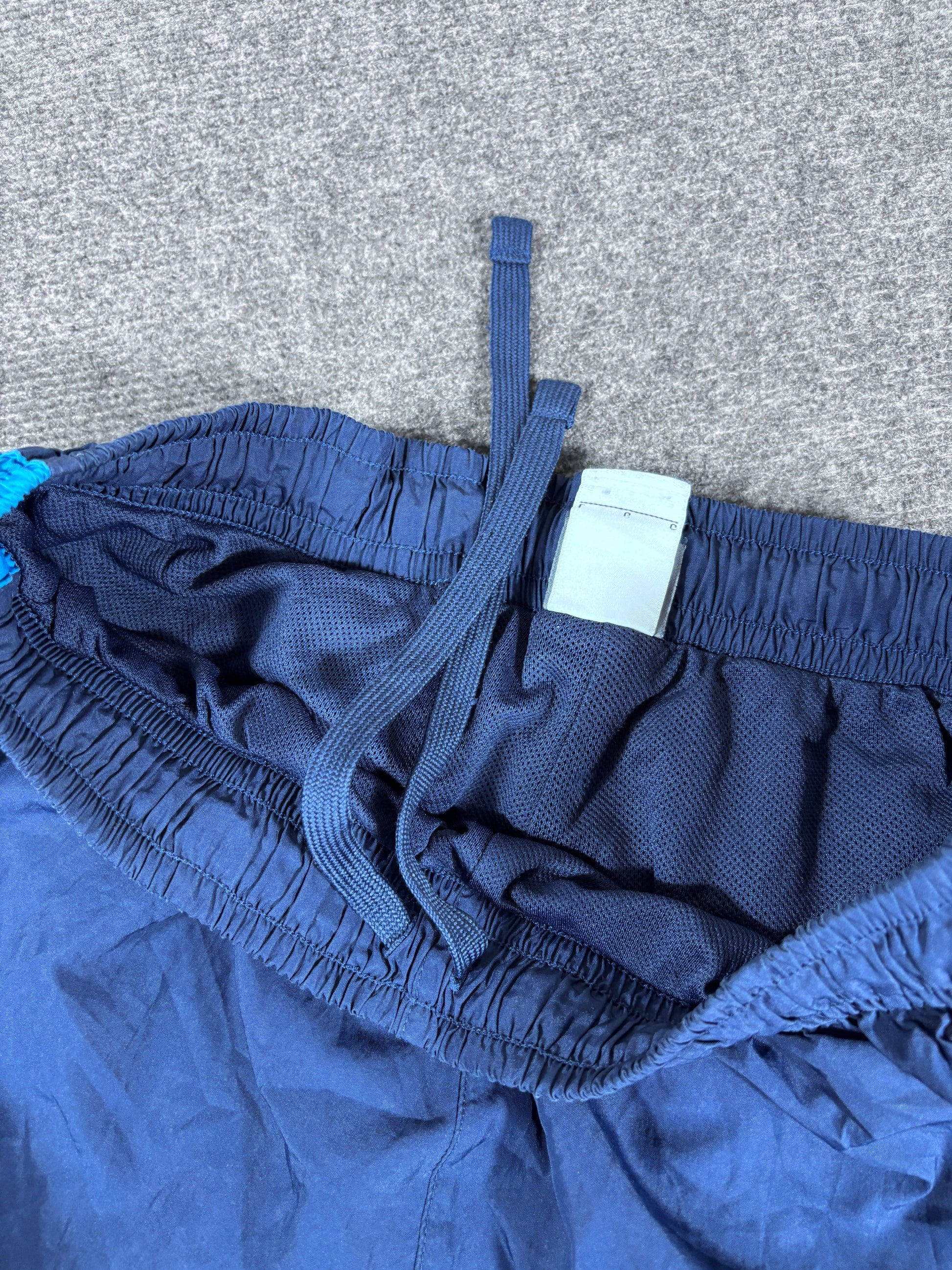 Vintage Y2K Nike Track Pants Men’s L Navy Blue White Swoosh Baggy Wide Leg Ankle Zip