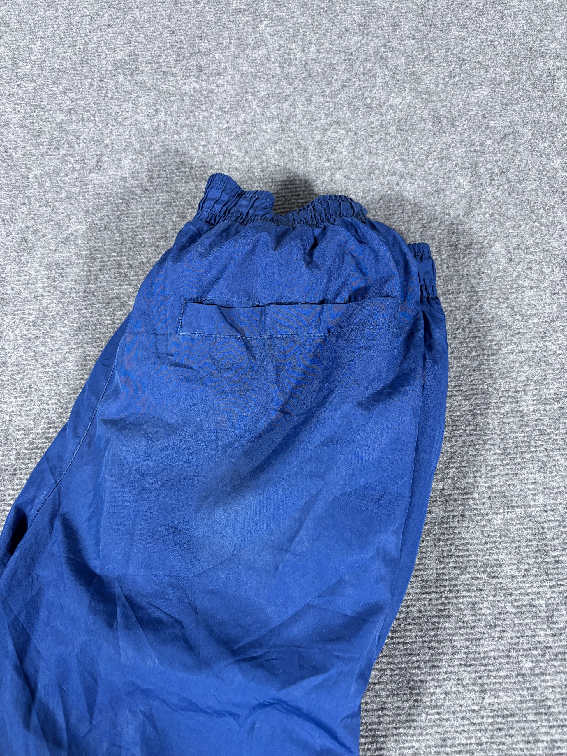 Vintage Y2K Nike Track Pants Men’s L Navy Blue White Swoosh Baggy Wide Leg Ankle Zip