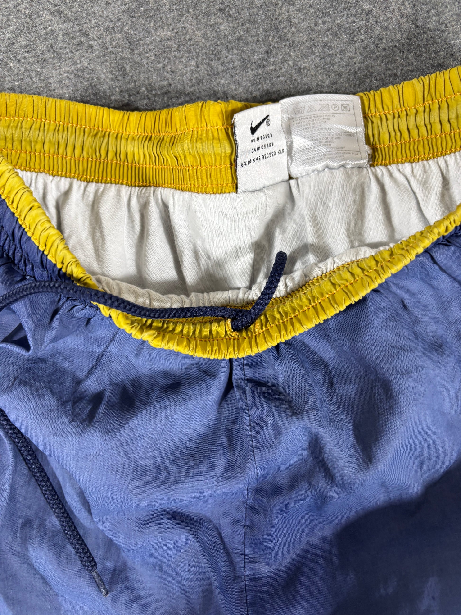 Vintage 90s Nike Trackpants M Purple Yellow Swoosh Retro Nylon Windbreakers