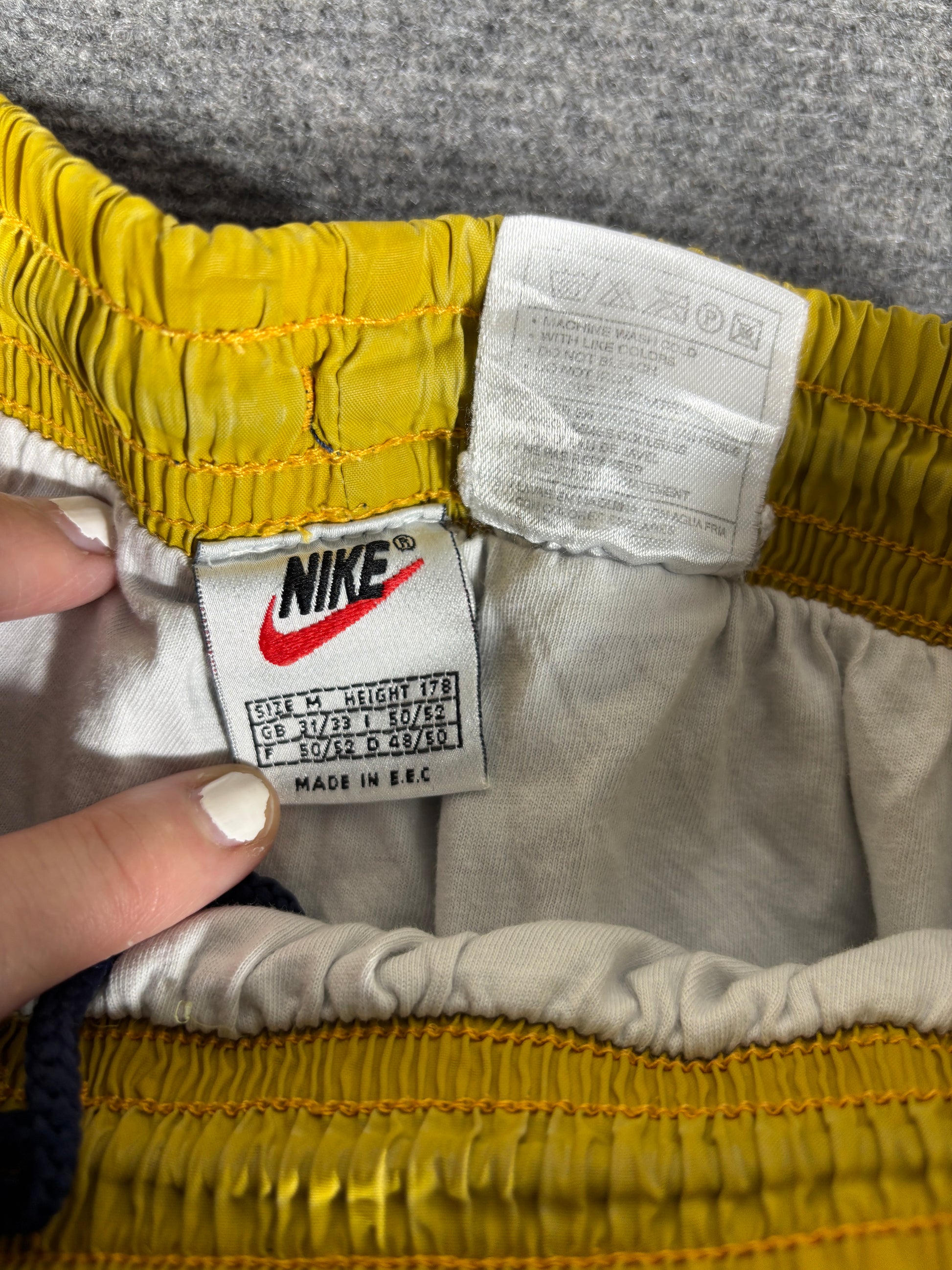 Vintage 90s Nike Trackpants M Purple Yellow Swoosh Retro Nylon Windbreakers