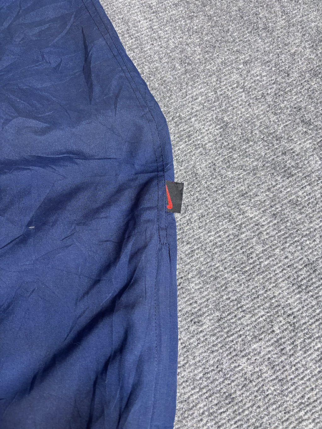 Vintage 90s Nike Track Pants Size XL Navy Badge Swoosh Spell Out Wide Leg Ankle Zip