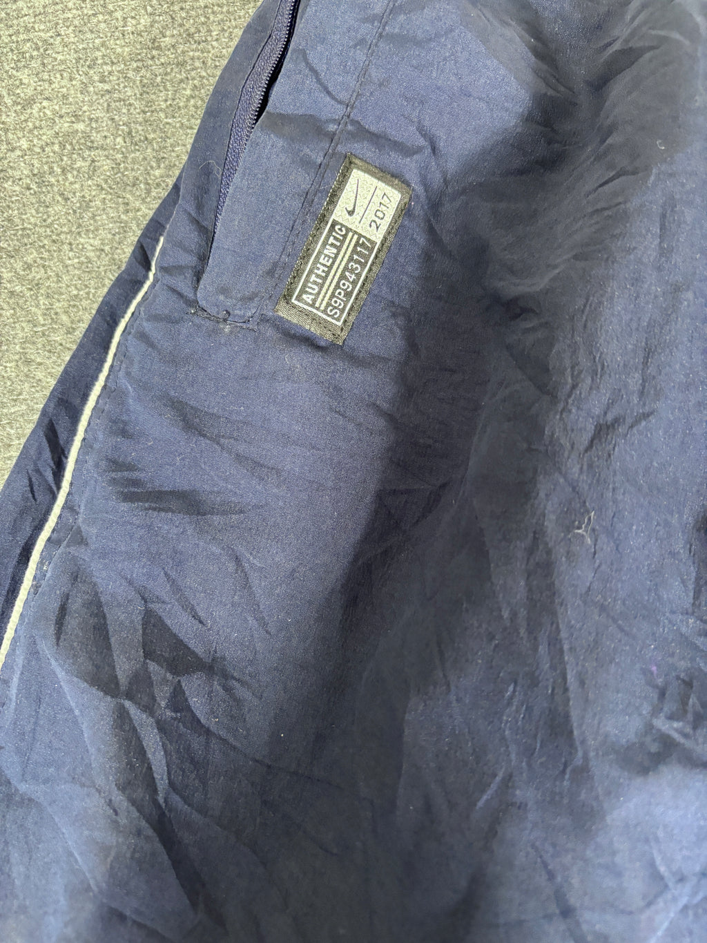 Vintage 90s Nike Track Pants Size XL Navy Badge Swoosh Spell Out Wide Leg Ankle Zip