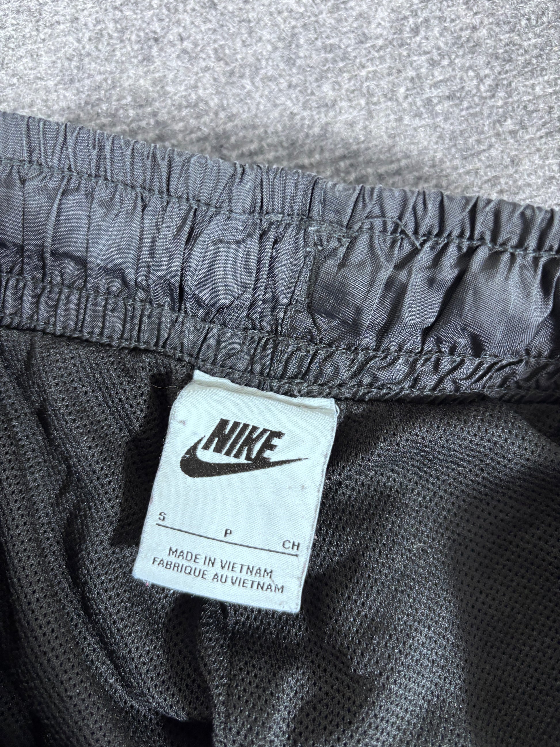 Nike Track Pants Size S Black White Logo Straight Tapered Cuffed Classic Windbreakers