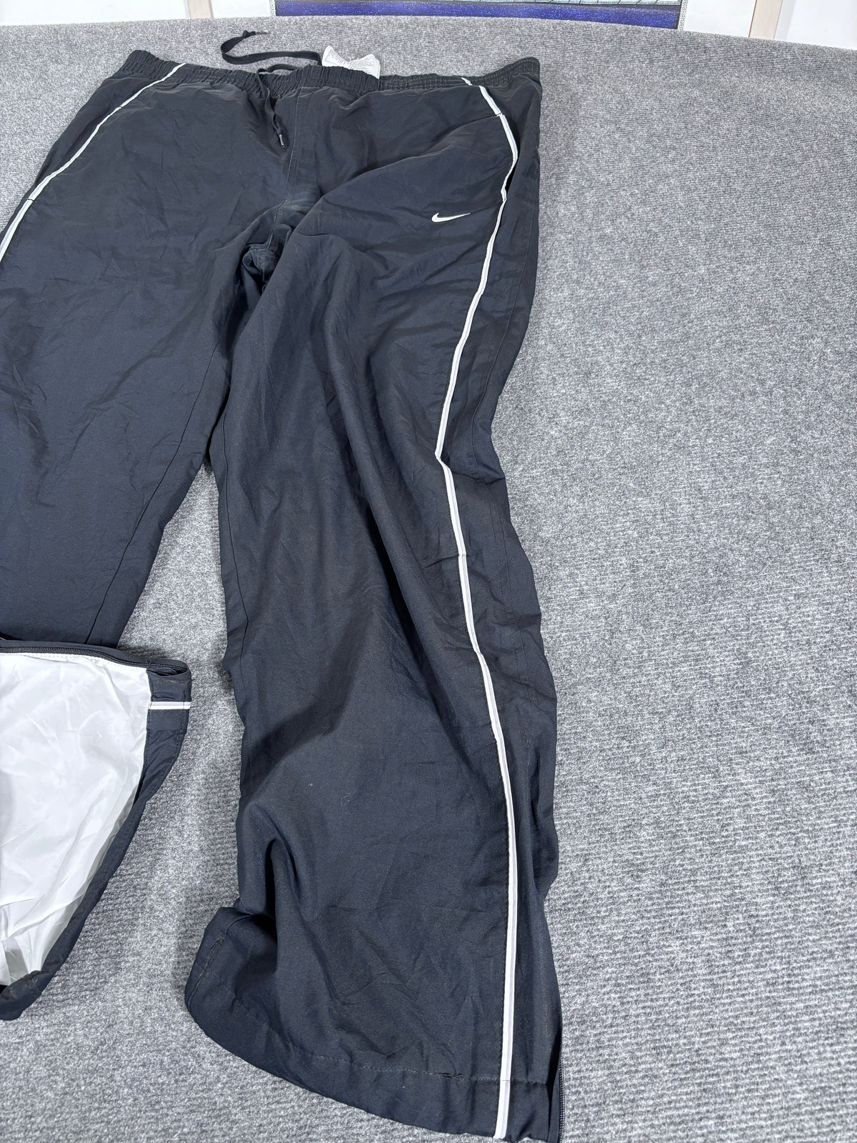 Vintage Y2K Nike Track Pants Size L Navy White Grey Detail Wide Leg Windbreakers