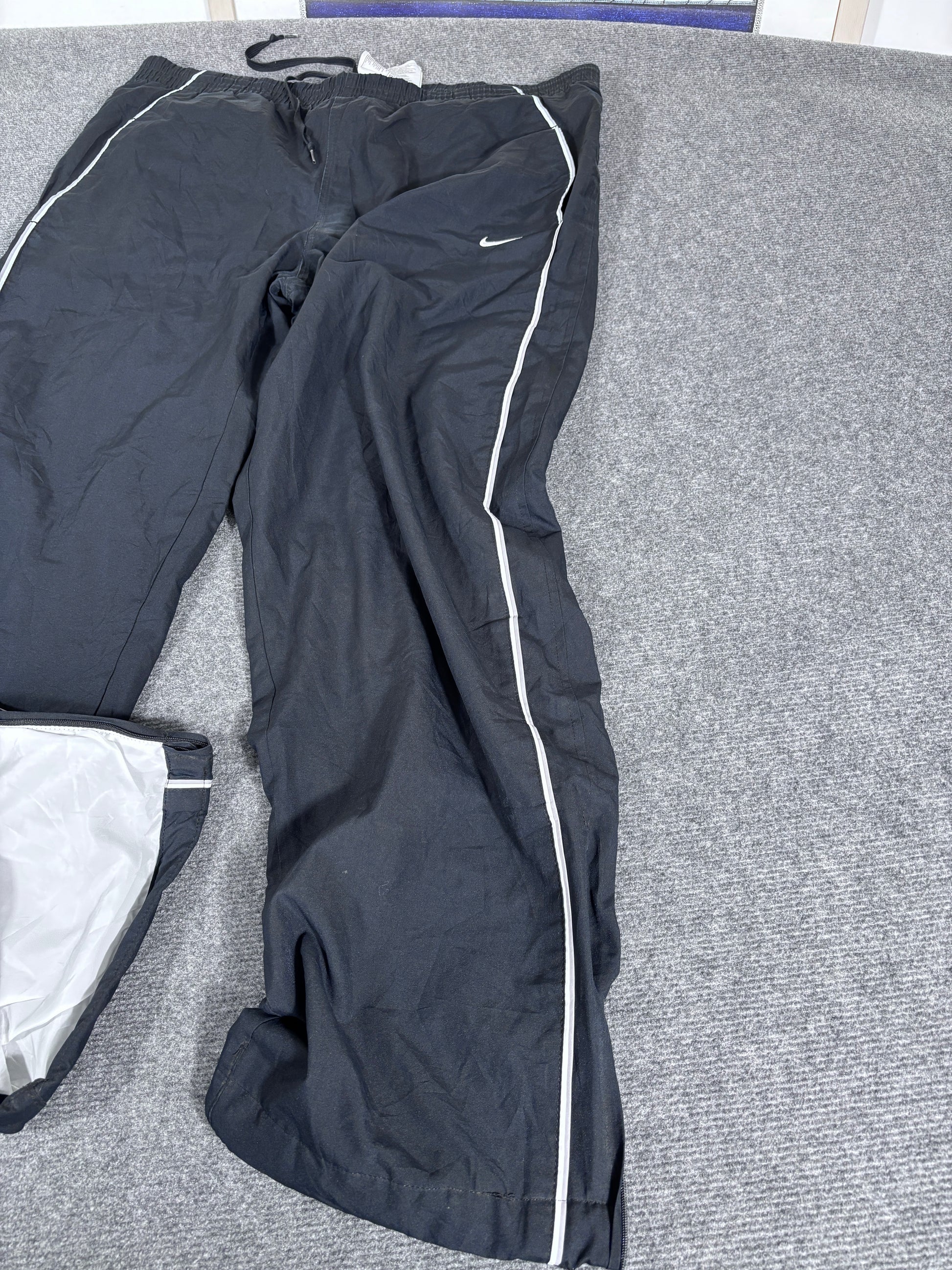 Vintage Y2K Nike Track Pants Size L Navy White Grey Detail Wide Leg Windbreakers