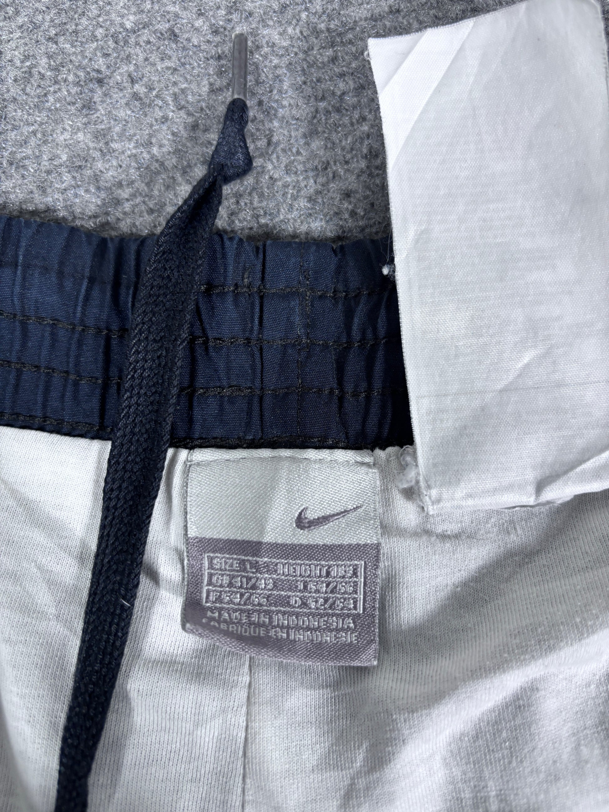 Vintage Y2K Nike Track Pants Size L Navy White Grey Detail Wide Leg Windbreakers