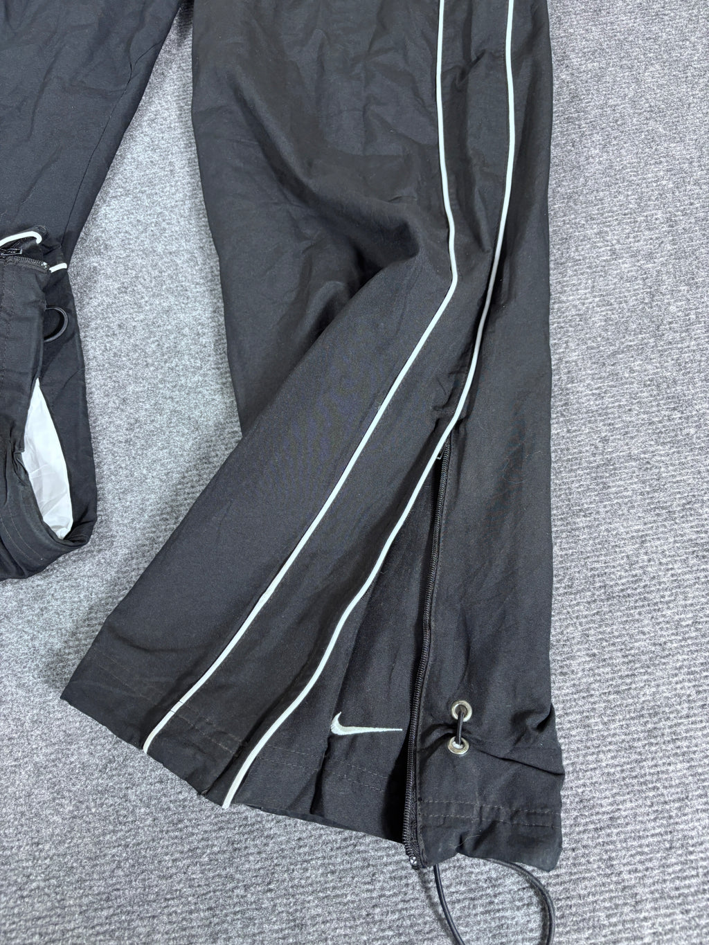 Vintage Y2K Nike Track Pants Size M Black White Piping Wide Leg Bungee Ankle Zip