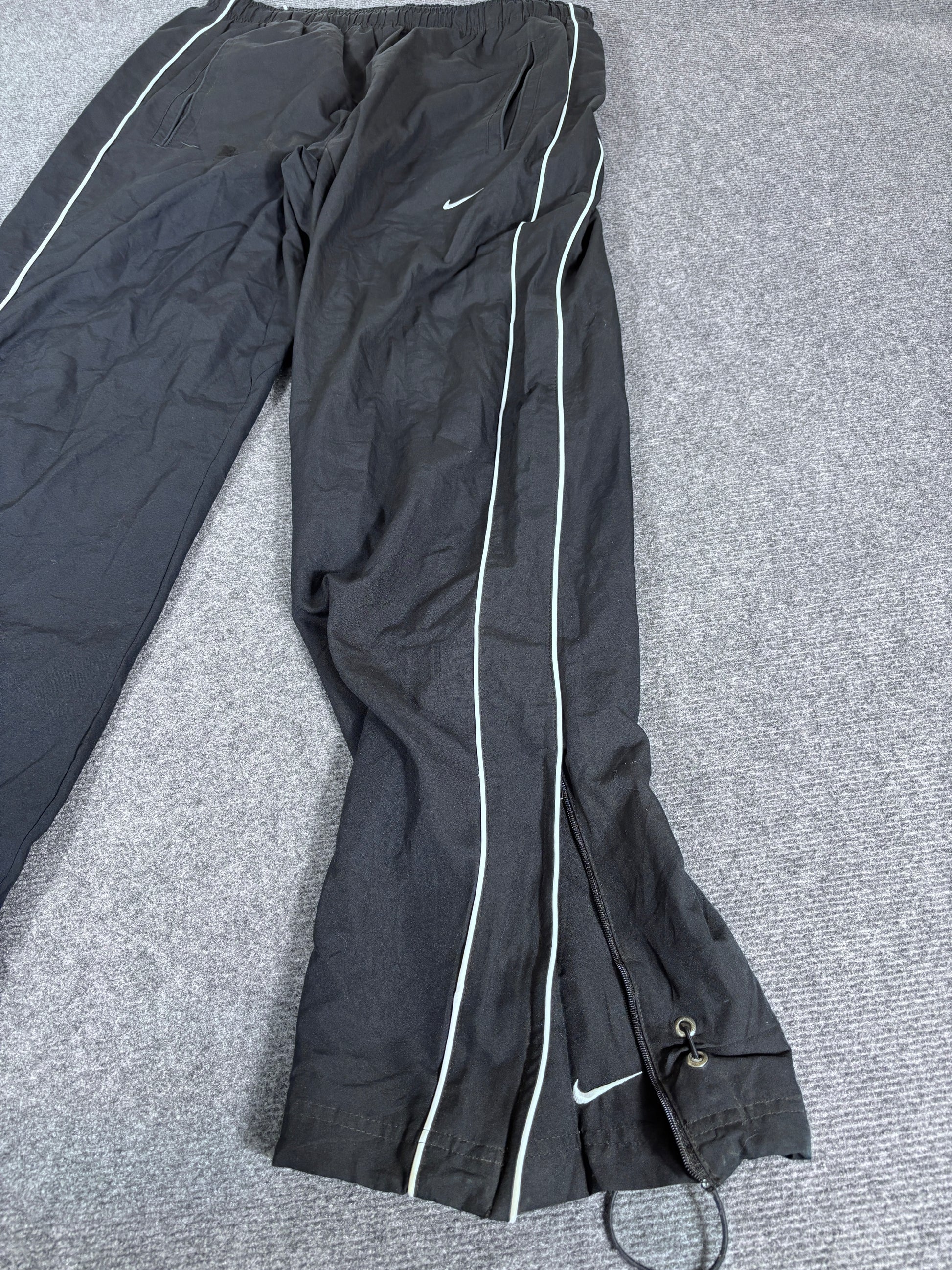 Vintage Y2K Nike Track Pants Size M Black White Piping Wide Leg Bungee Ankle Zip