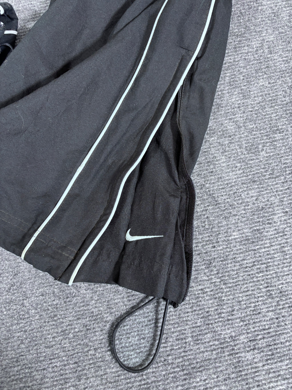 Vintage Y2K Nike Track Pants Size M Black White Piping Wide Leg Bungee Ankle Zip
