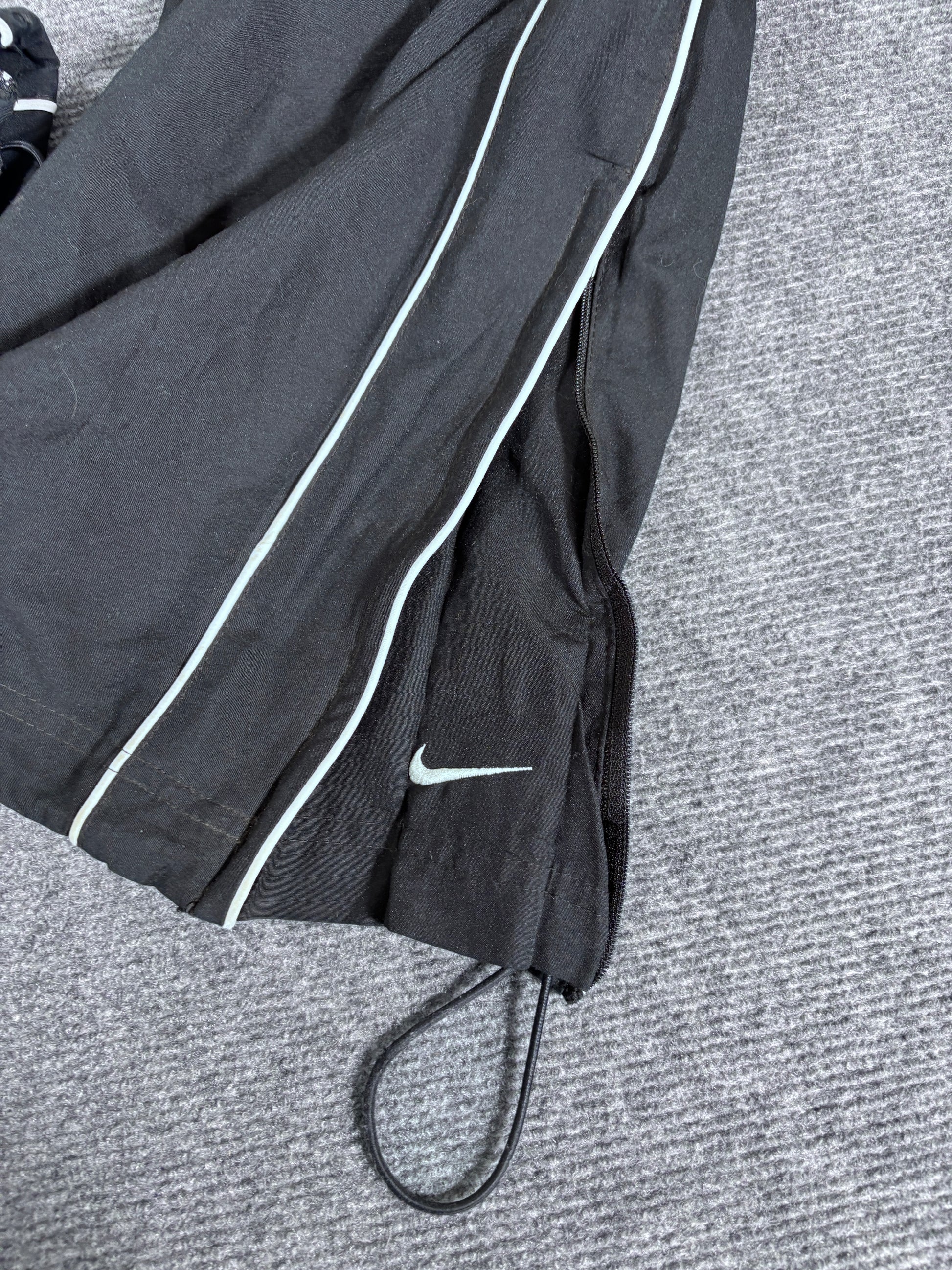 Vintage Y2K Nike Track Pants Size M Black White Piping Wide Leg Bungee Ankle Zip