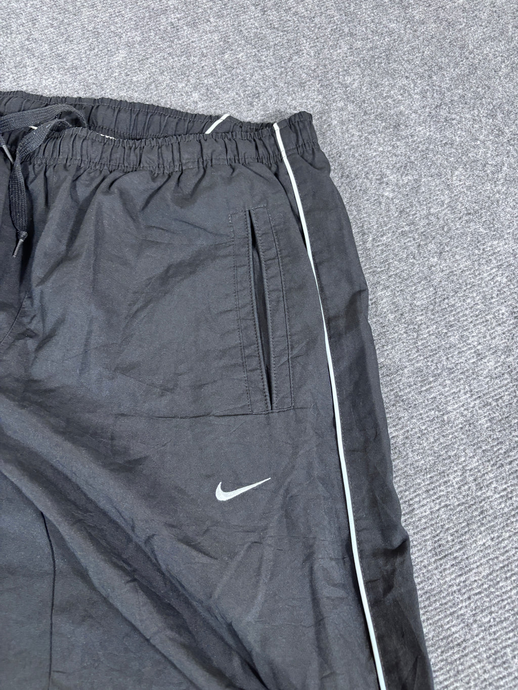 Vintage Y2K Nike Track Pants Size M Black White Piping Wide Leg Bungee Ankle Zip