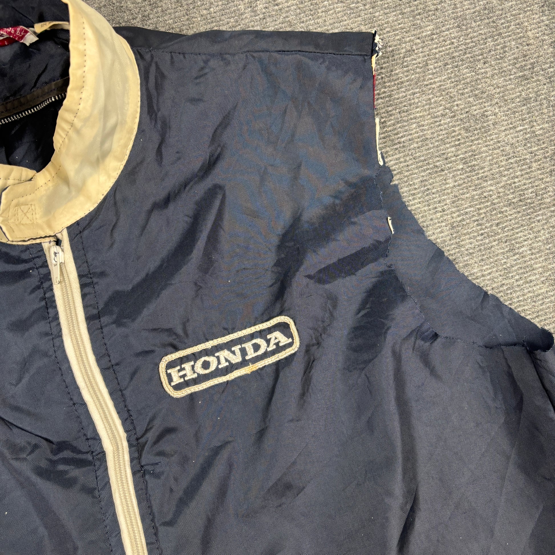 90s Honda Jacket Size M Blue Nylon Retro Cut Off Sleeves Japanese Vintage